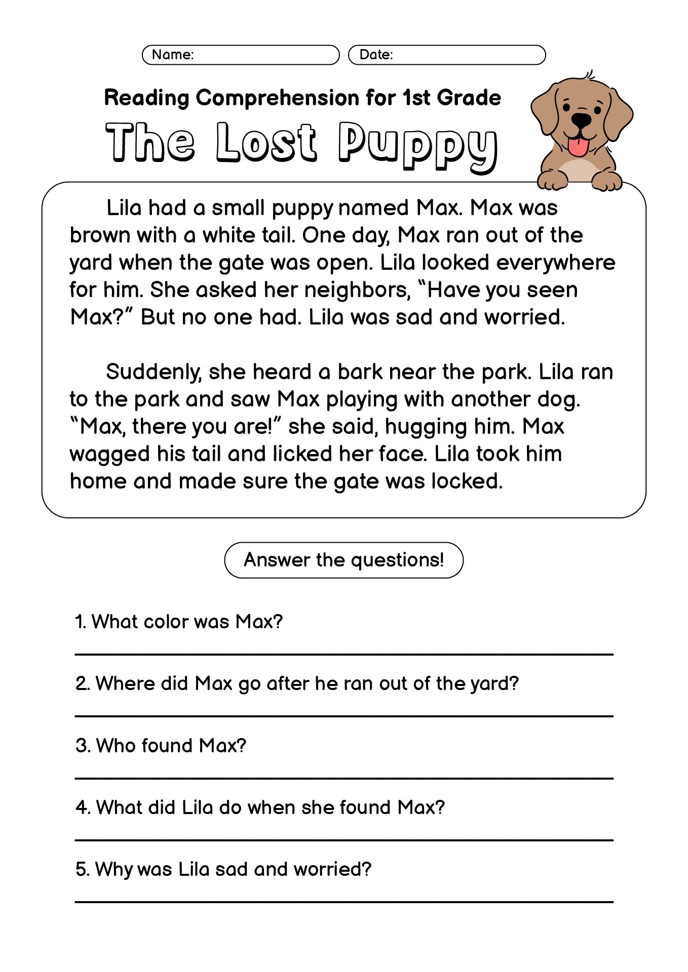 Reading Comprehension Worksheets For 1st Grade