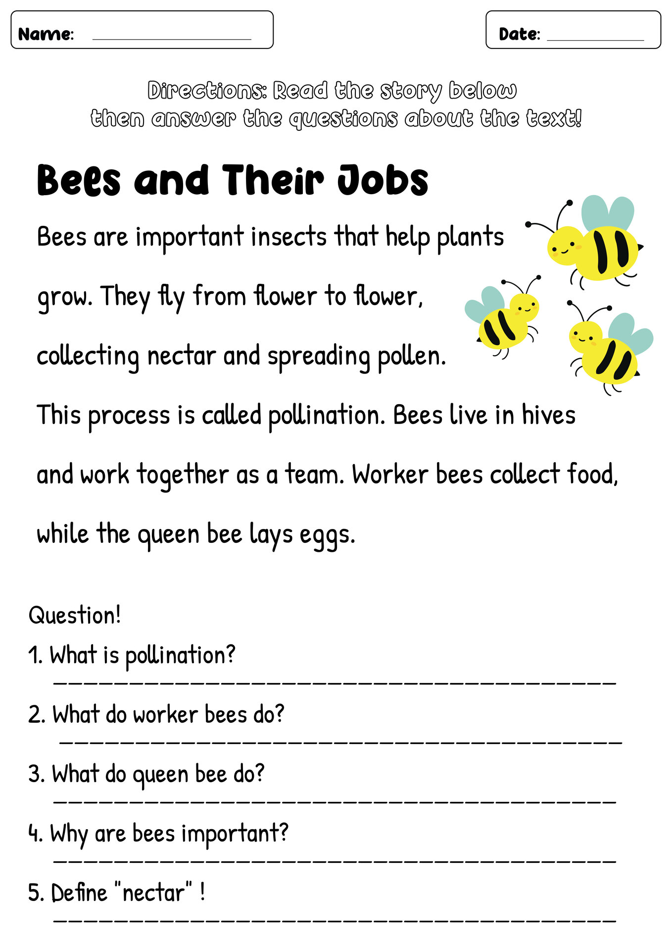 Reading Comprehension Worksheets for Third Graders