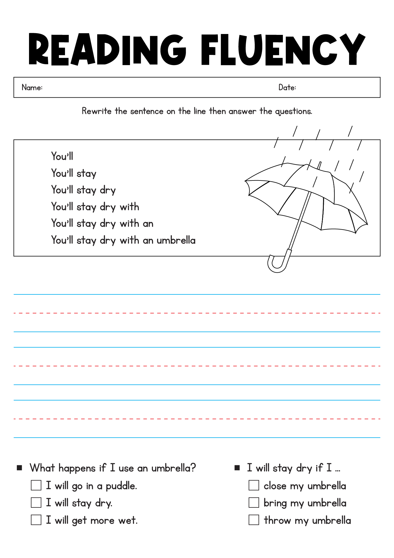 Reading Fluency Exercises for First Graders Printable