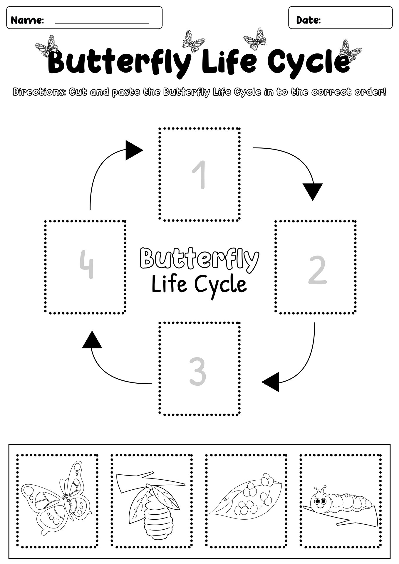 Science Worksheets on Butterfly Life Cycle