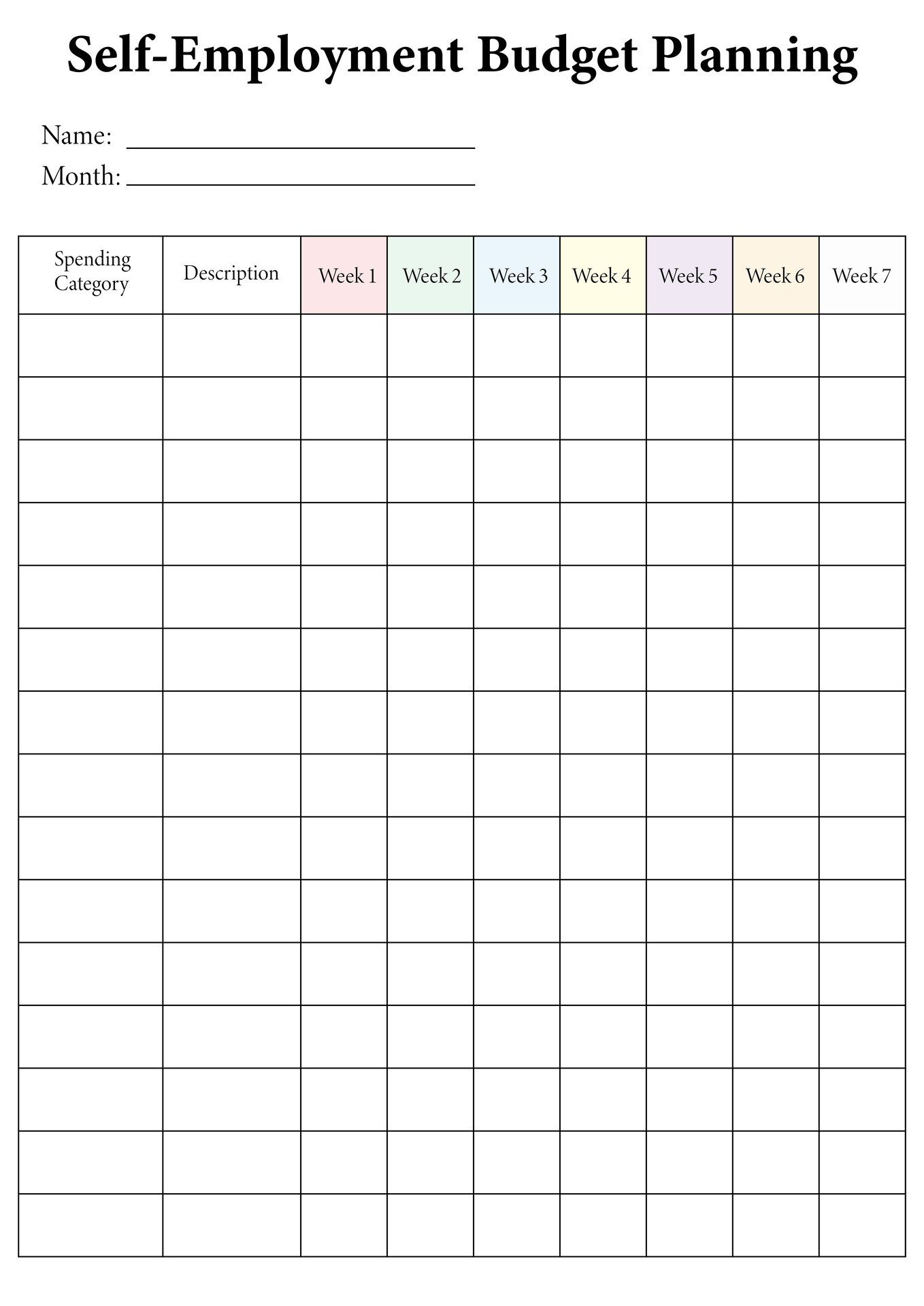 Self-Employment Budget Planning Worksheet