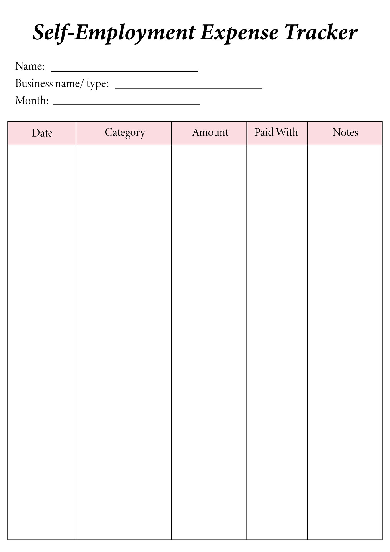 Self-Employment Expense Worksheet