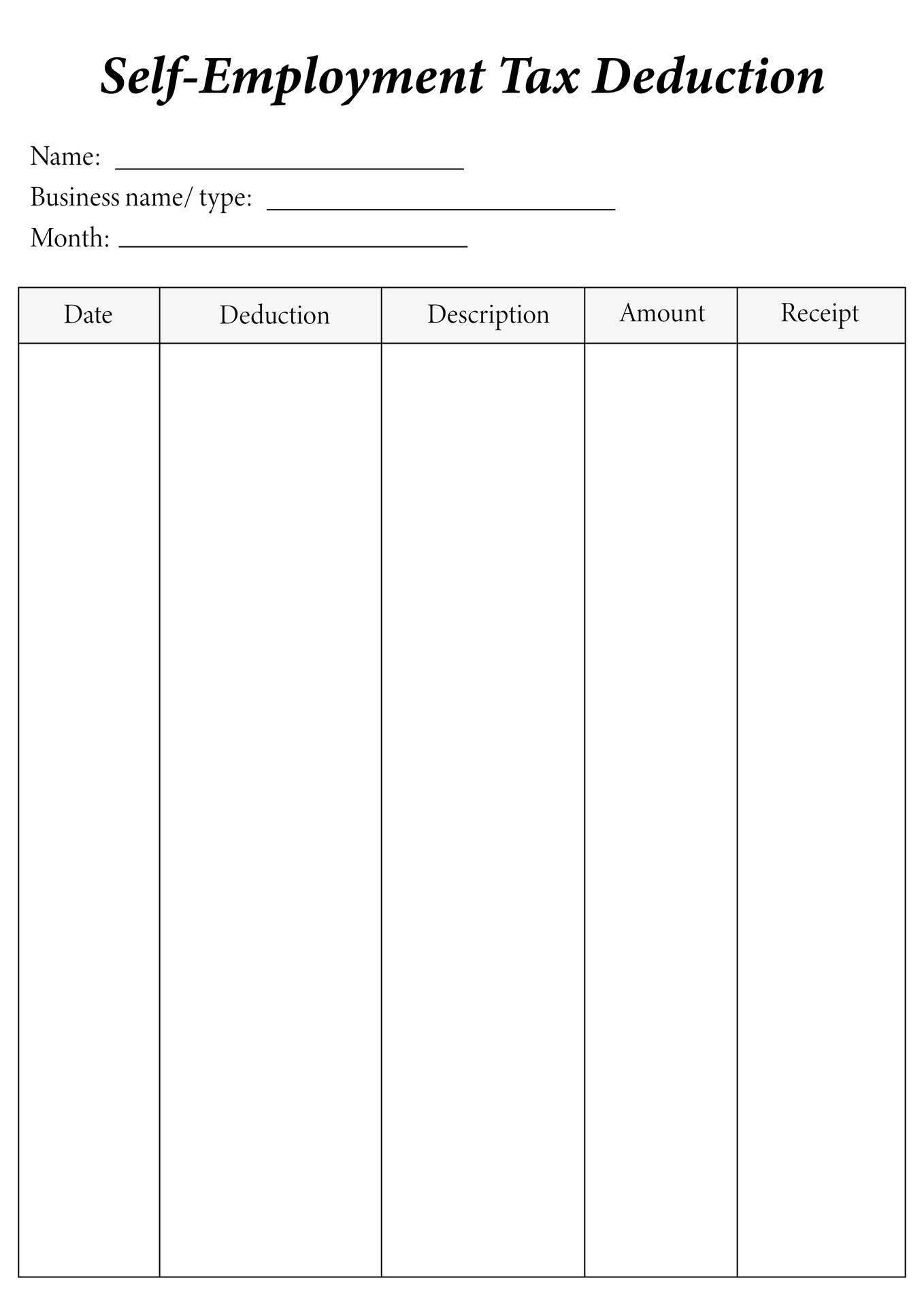 Self-Employment Tax Deduction Worksheet