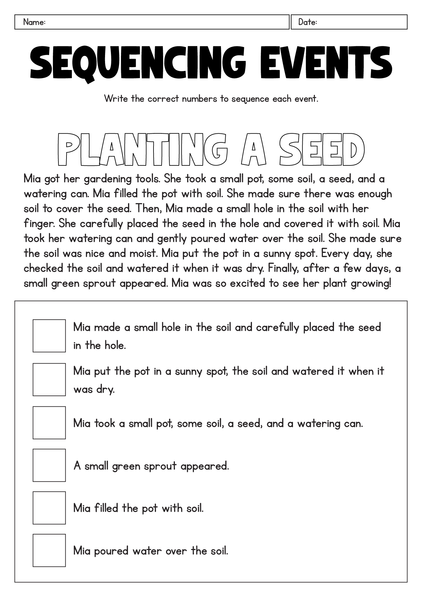 Sequencing Events Printable Worksheets for Grade 1