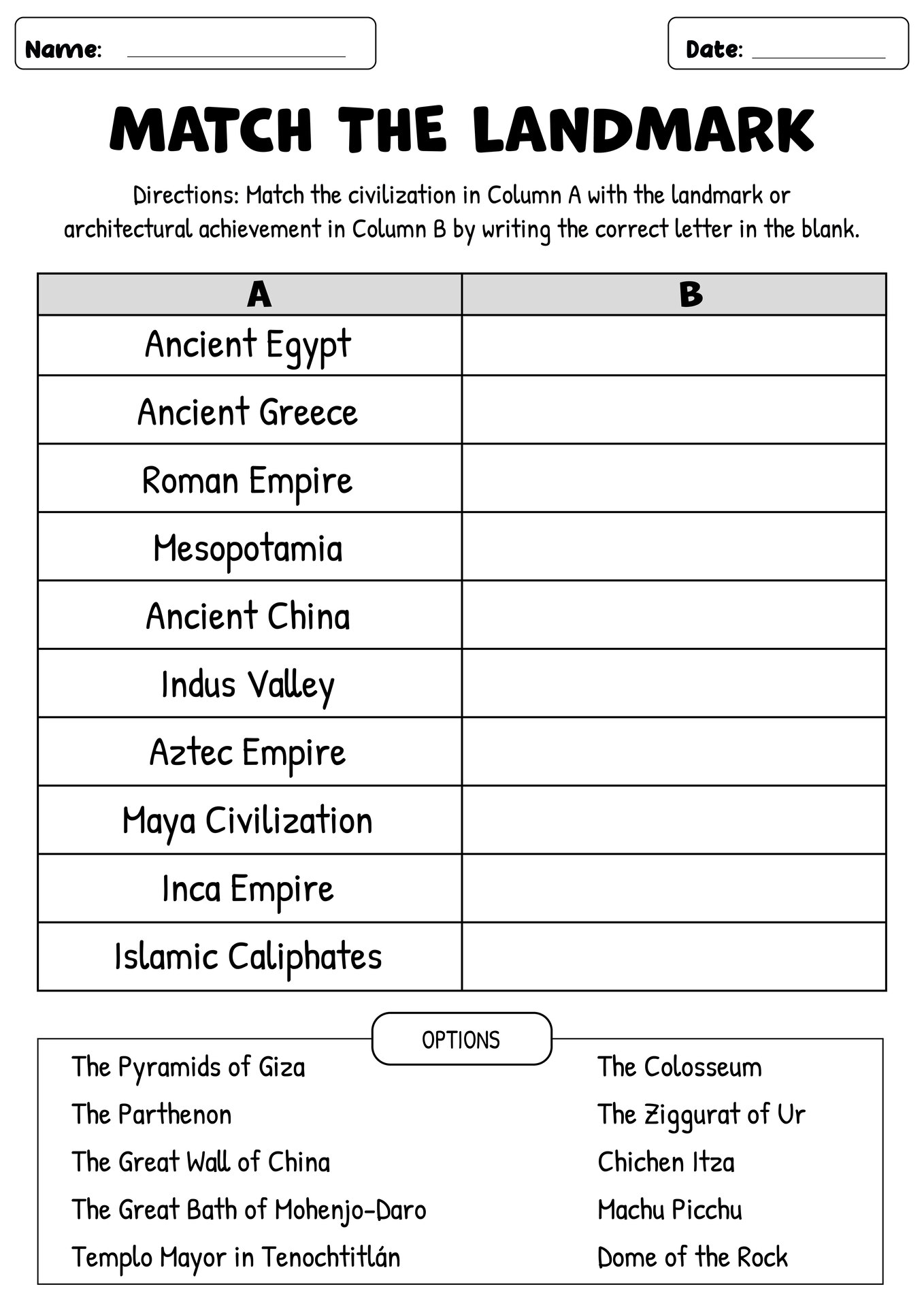 Seventh Grade Social Studies Activity Worksheets