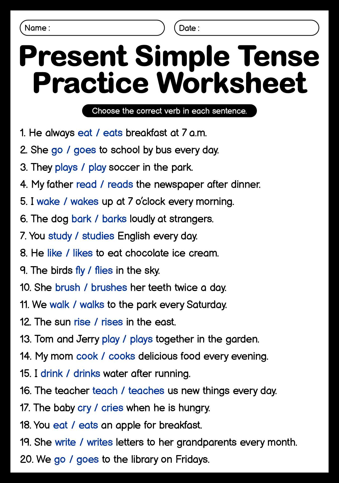 Simple Present Tense Worksheet