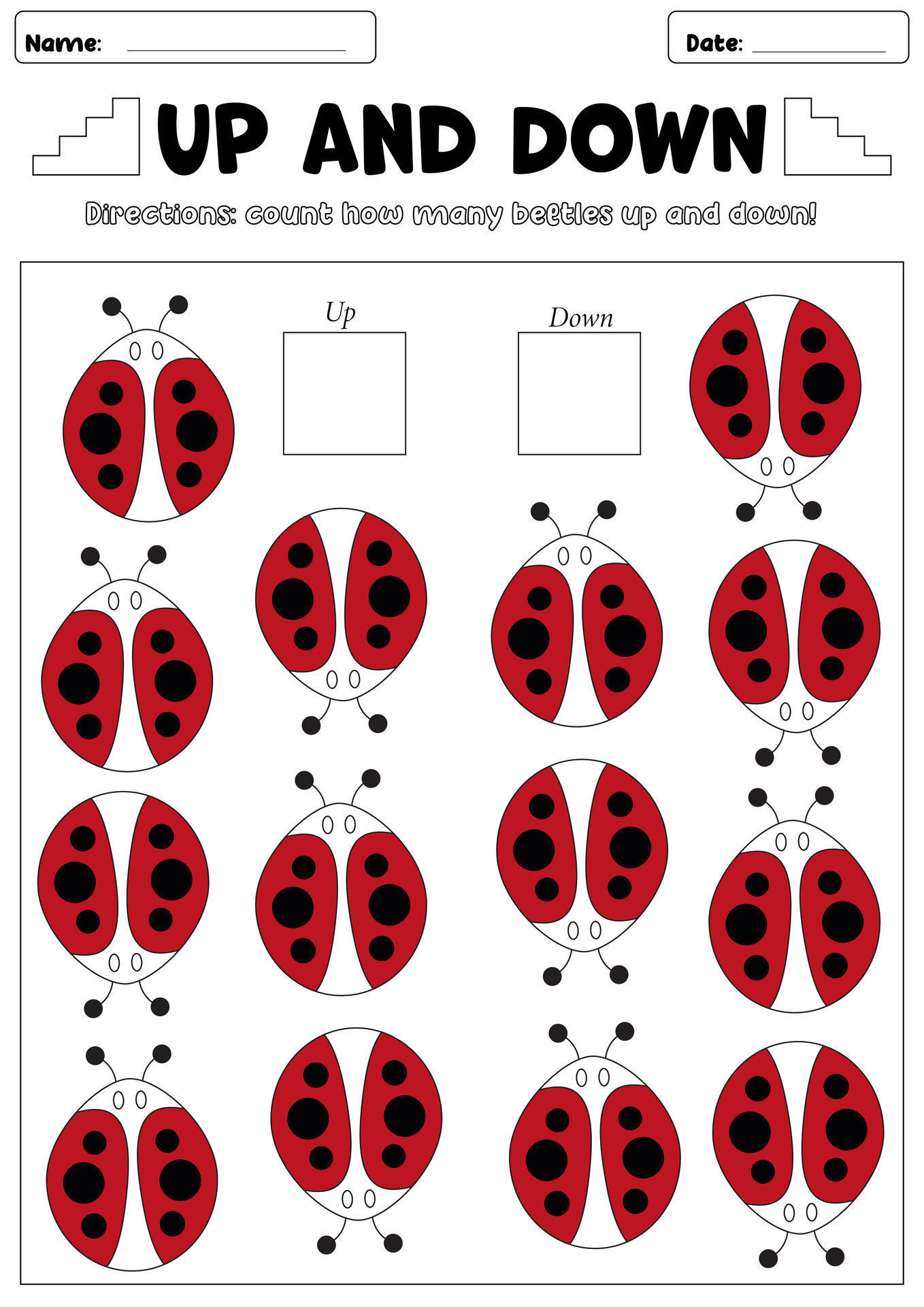 Skill Building Up and Down Worksheets for Early Grades