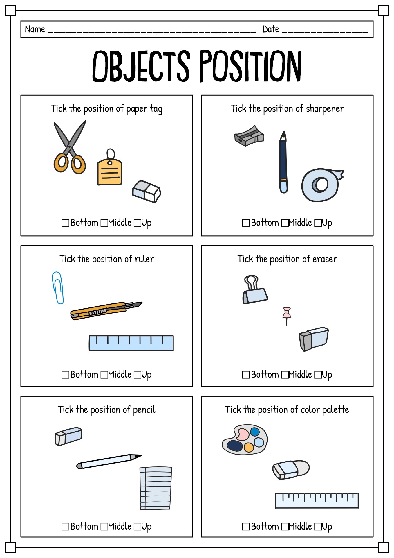 Spatial Awareness Up and Down Worksheets