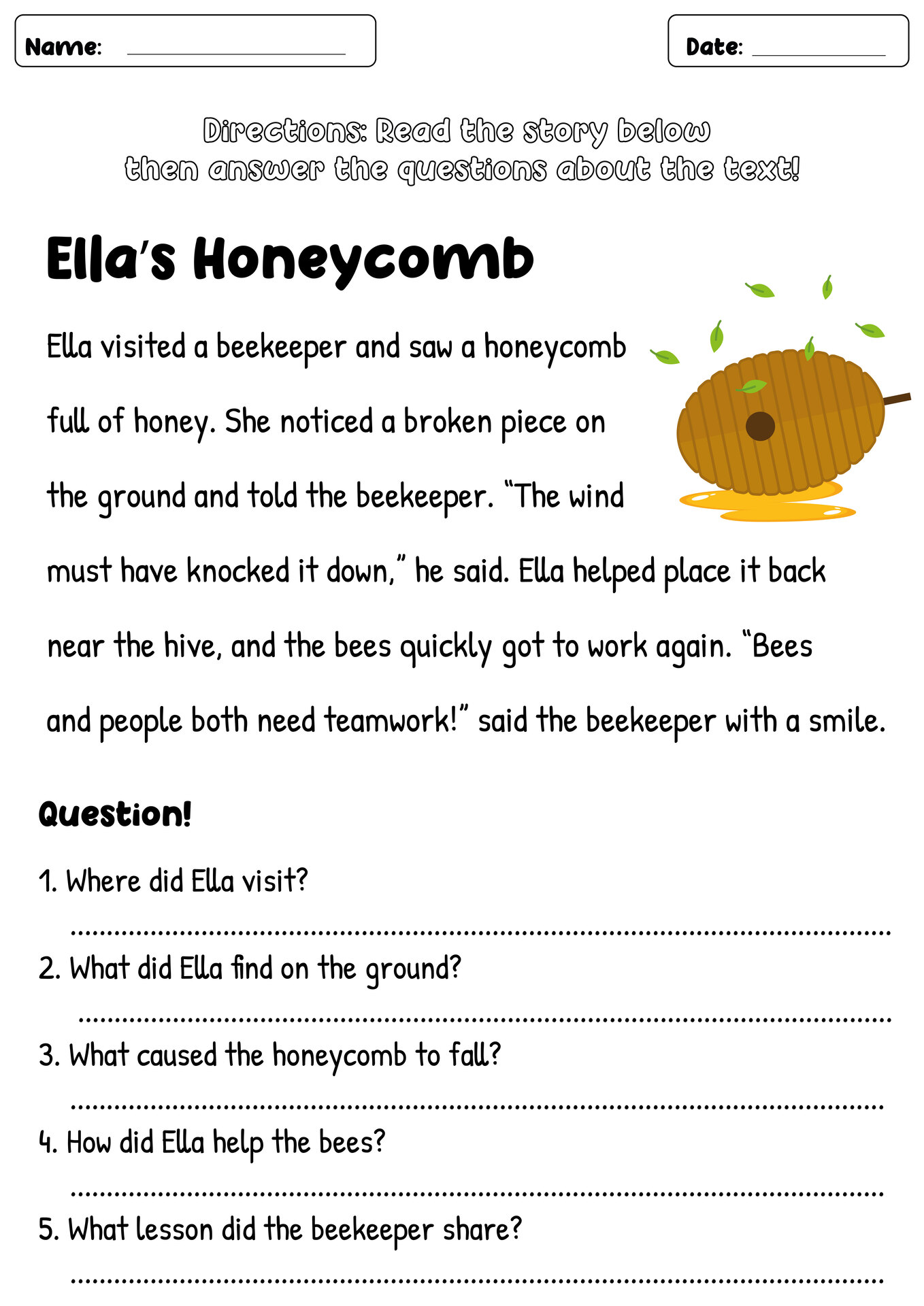 Third Grade Reading and Question Answering Worksheets