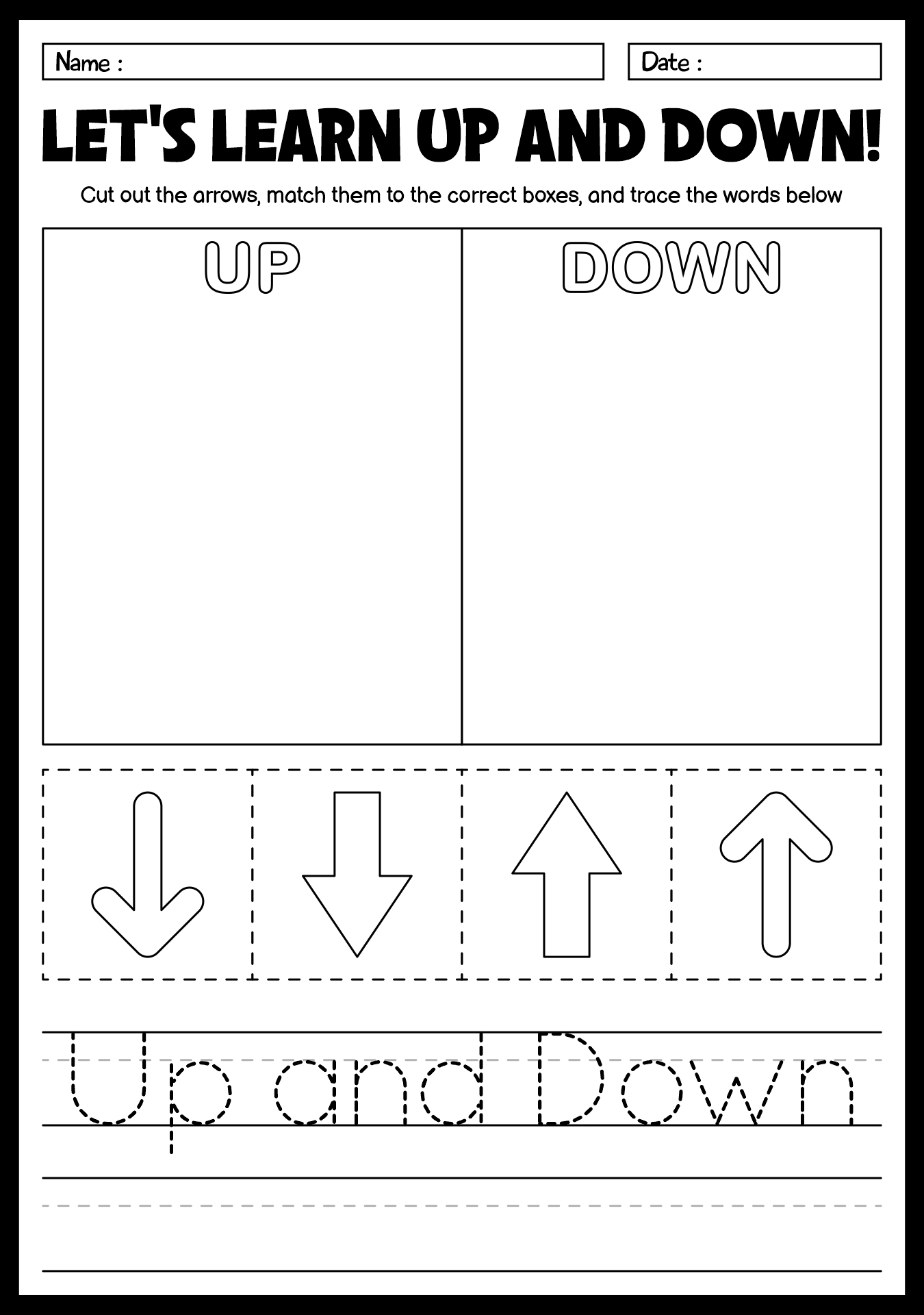 Up and Down Directional Worksheets for Toddlers