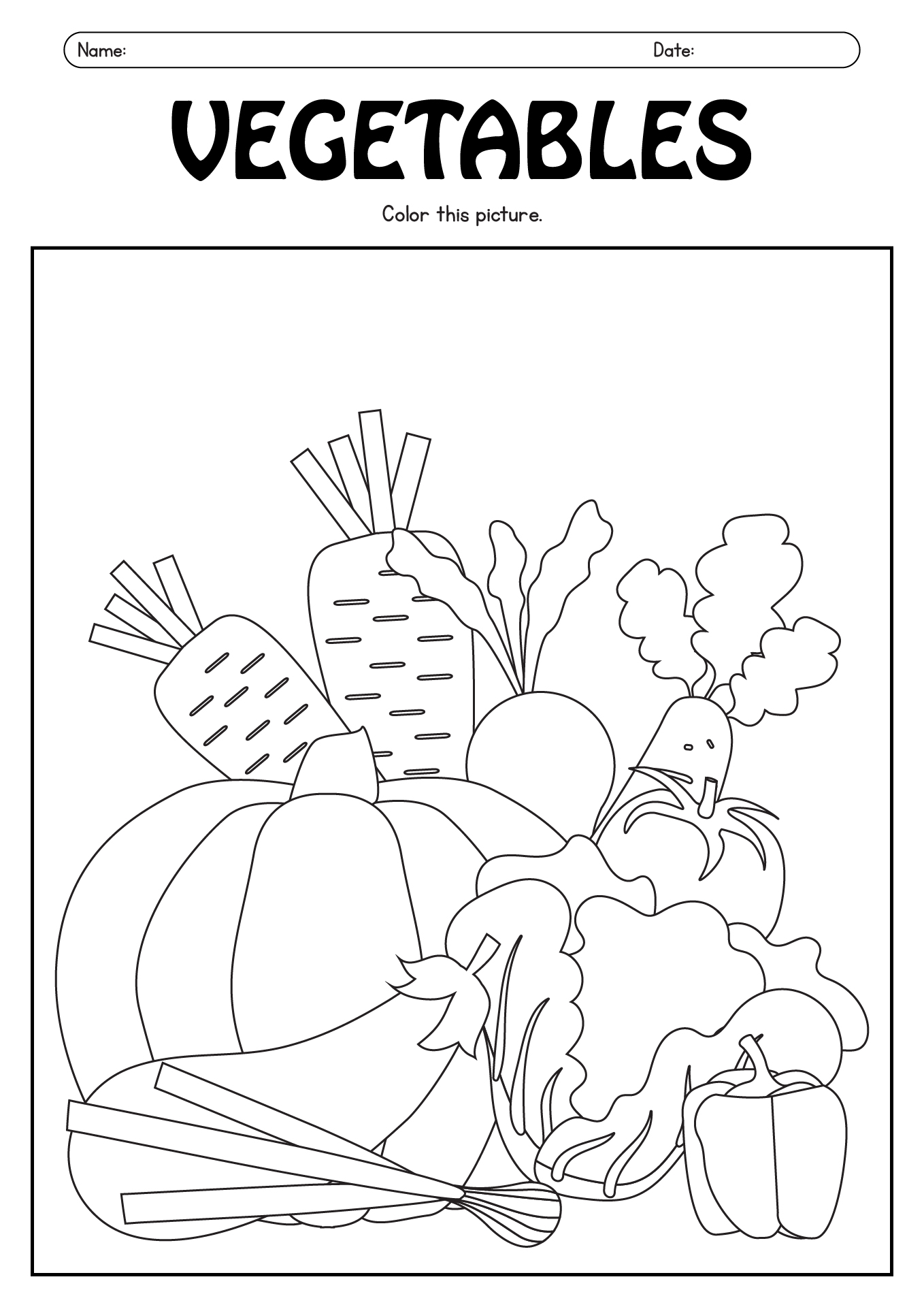 V is for Vegetables Coloring Activity Sheet