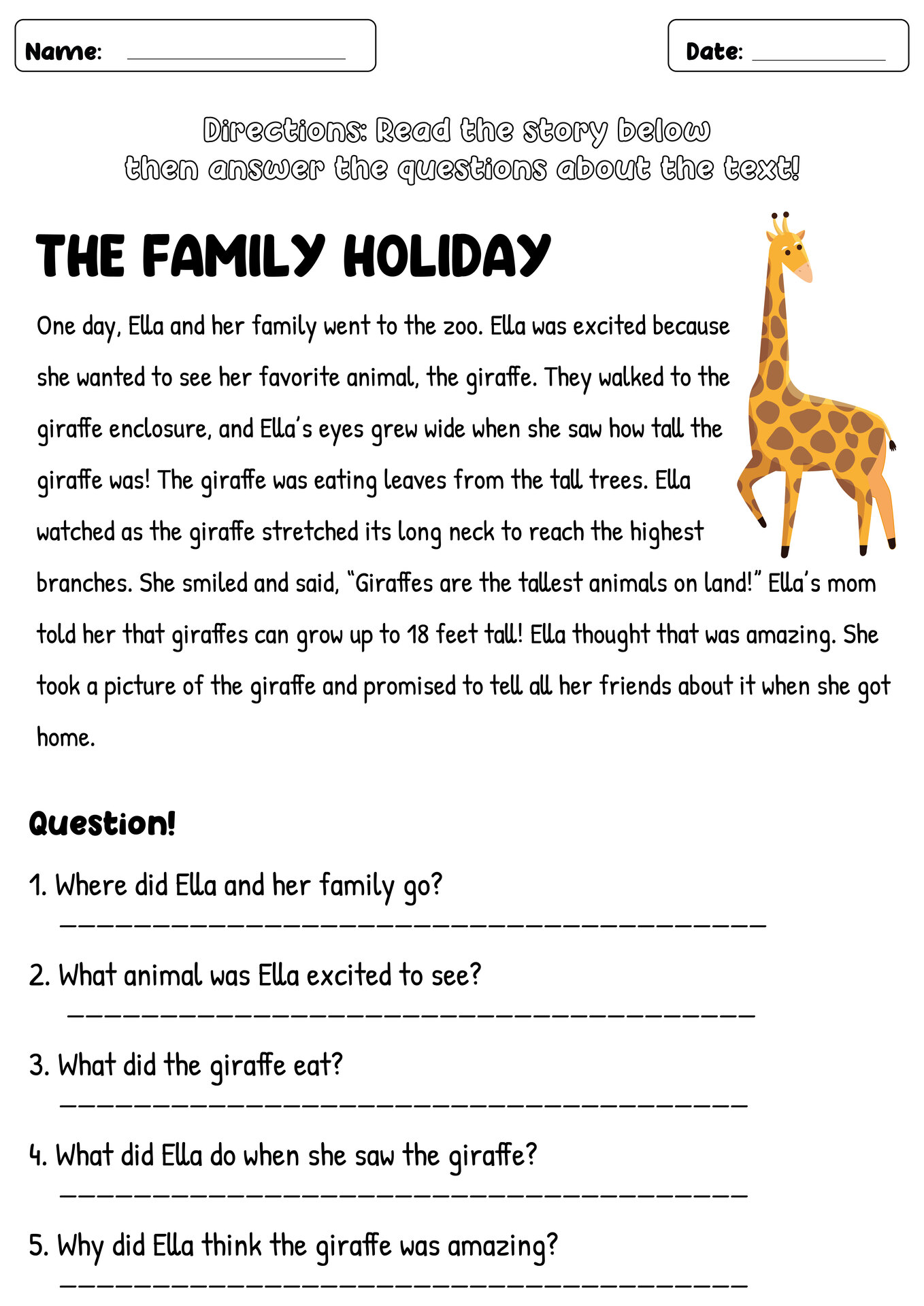 Wh-Questions Reading Comprehension Worksheets for Grade 3