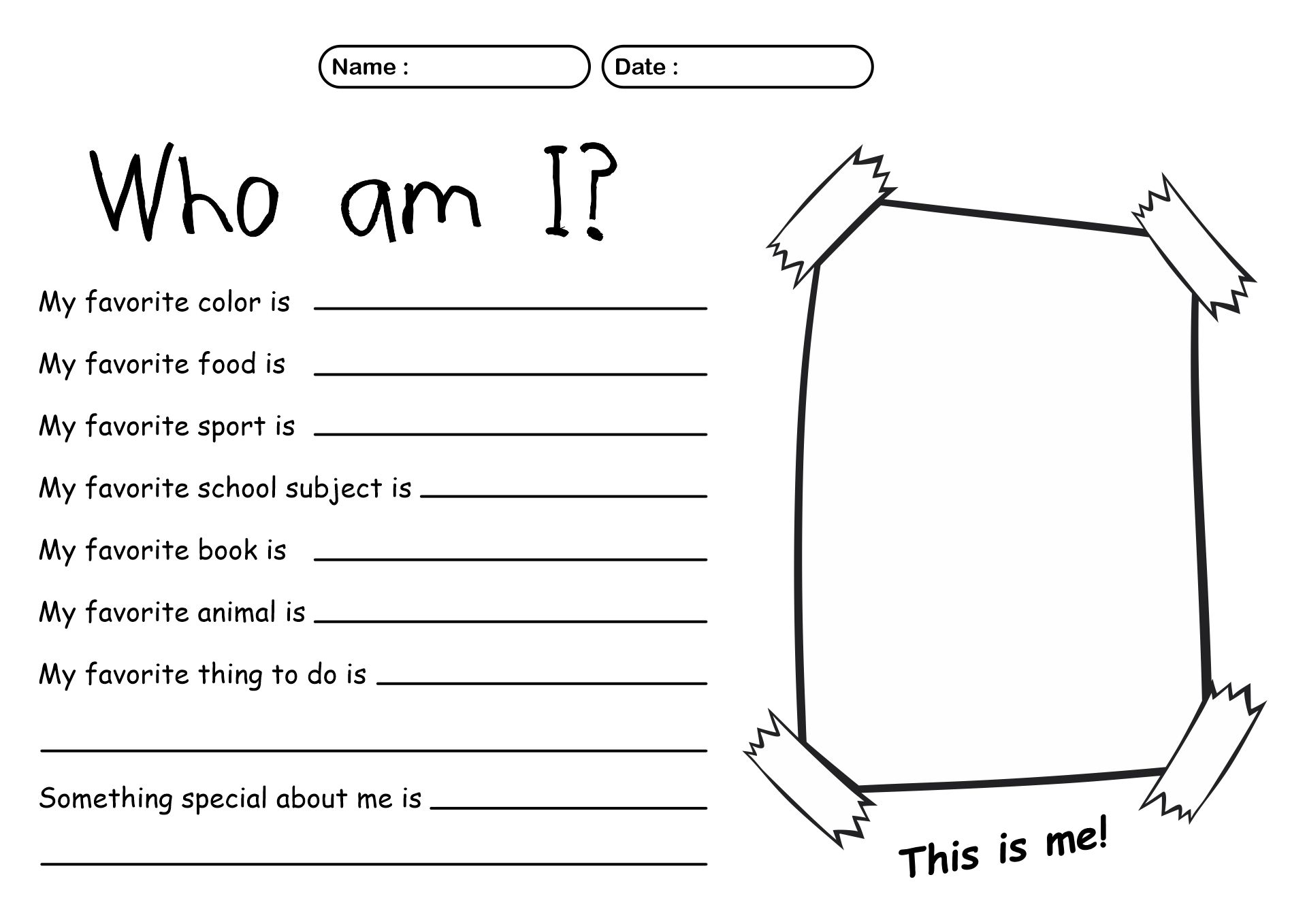 Who Am I Activity Sheet