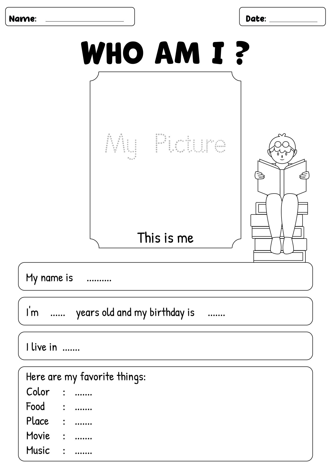 Who AM I Interactive Worksheet for Kids