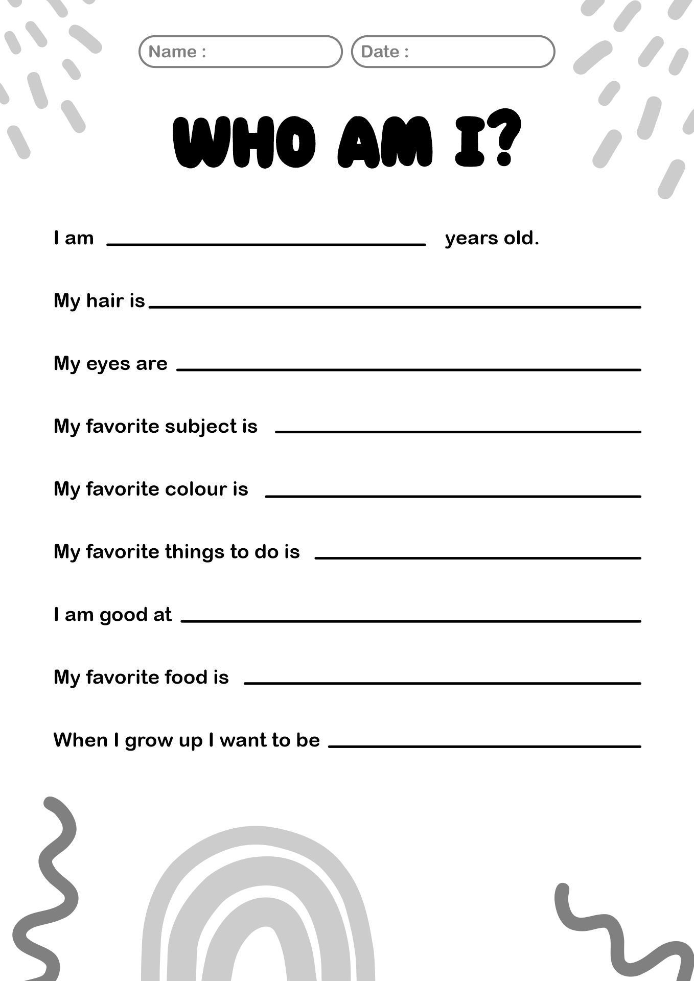 Who Am I School Activity Worksheet