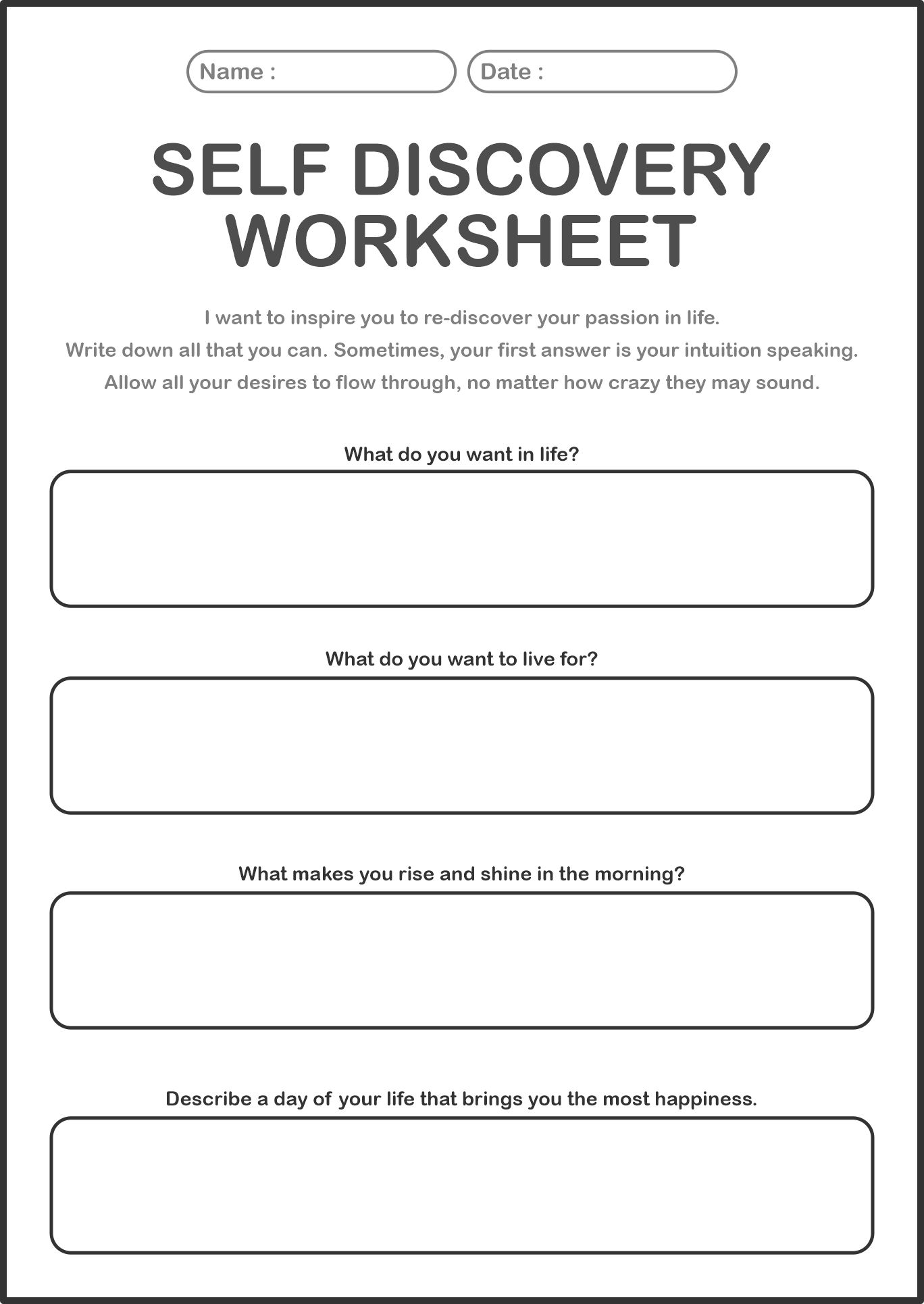 Who Am I Self-Discovery Worksheet