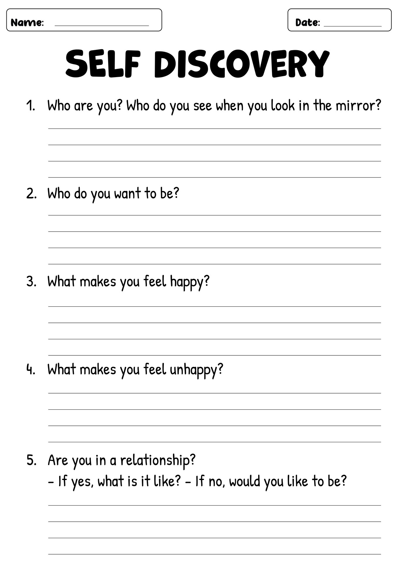 Who AM I Self-Discovery Worksheet