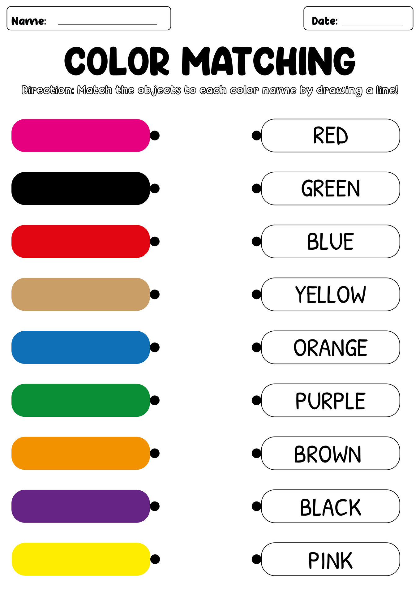 1st Grade Color Matching Worksheet