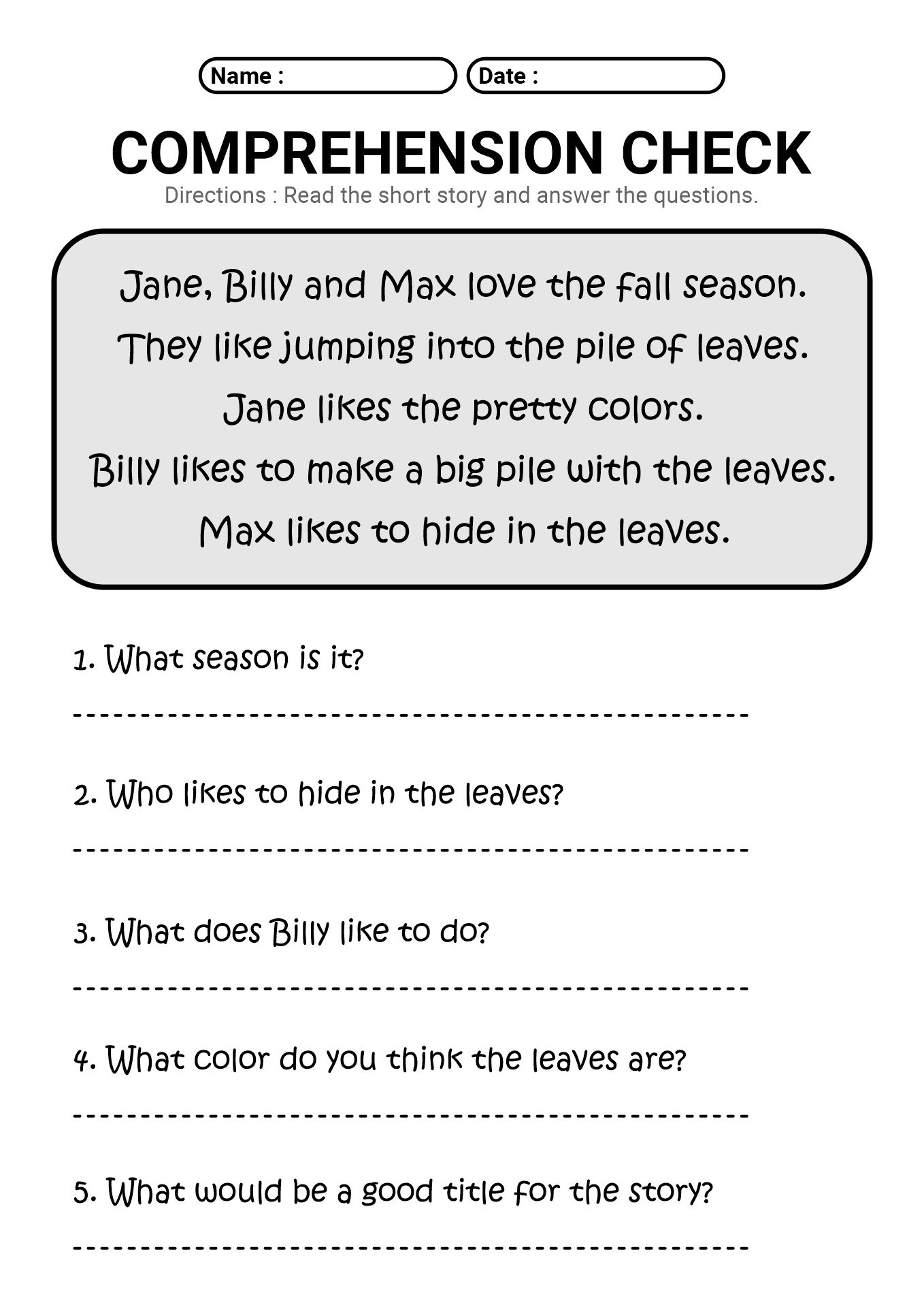 3rd Grade Reading Comprehension Worksheets with Questions