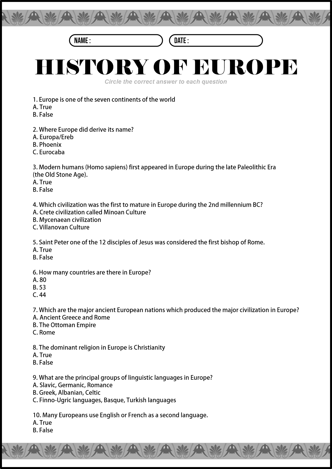 8th Grade History Homeschool Curriculum Worksheets