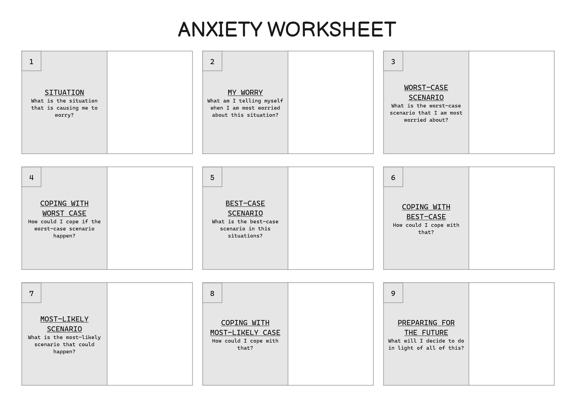 Anxiety Preparation Worry Worksheet