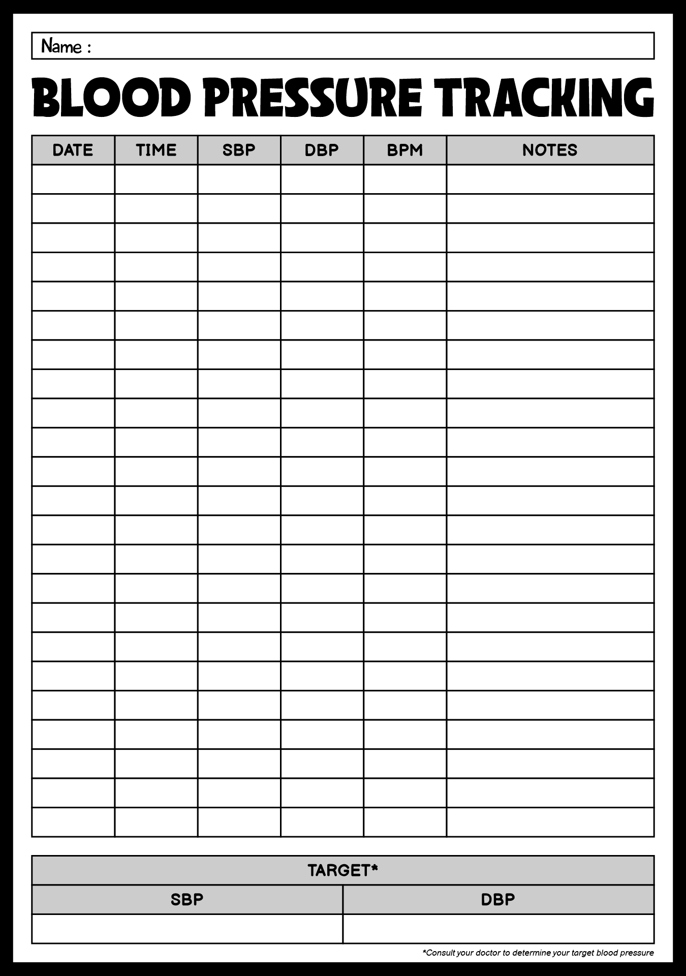 Blood Pressure Tracking Worksheets