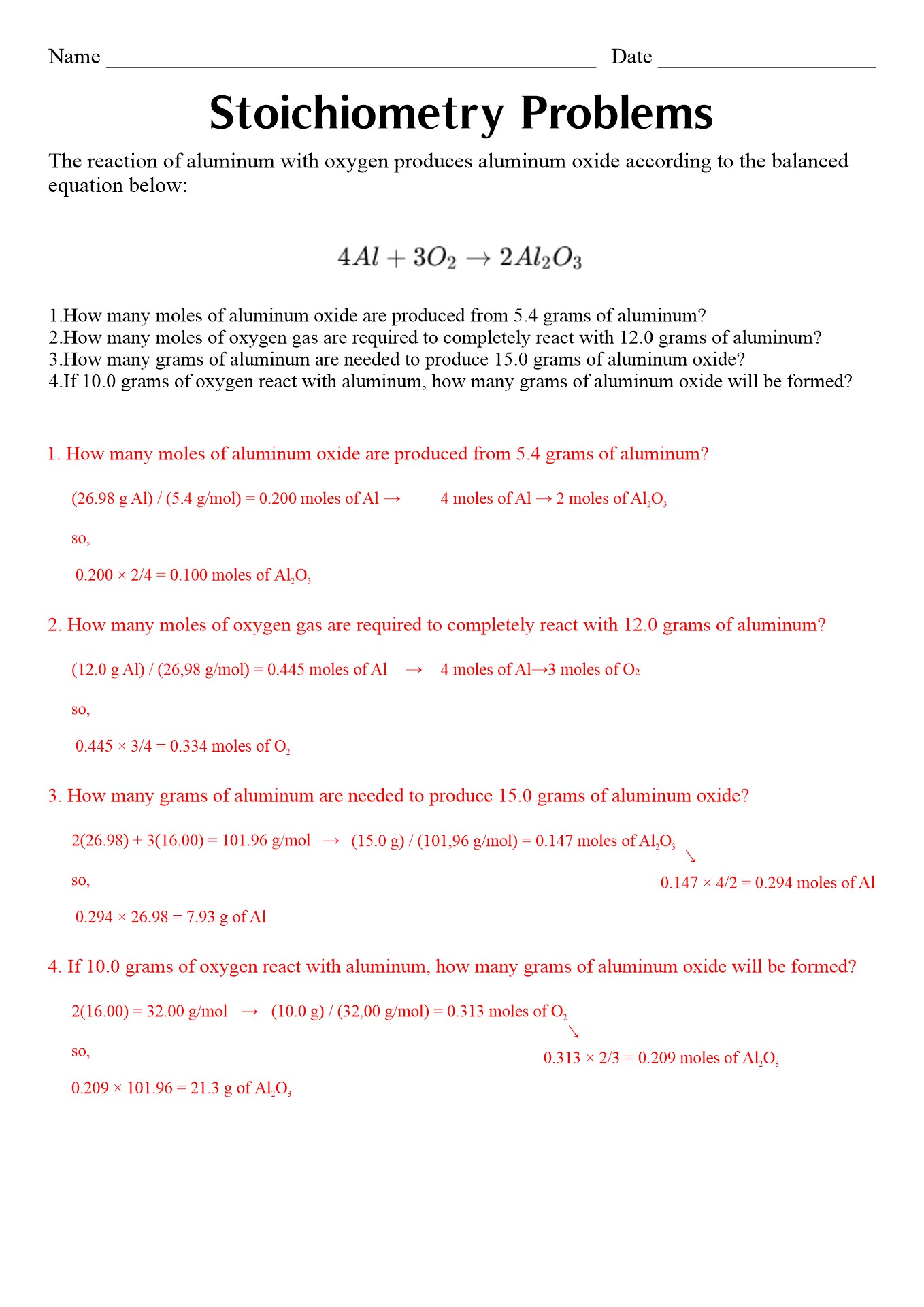 Chemistry Stoichiometry Worksheet Solution Guide