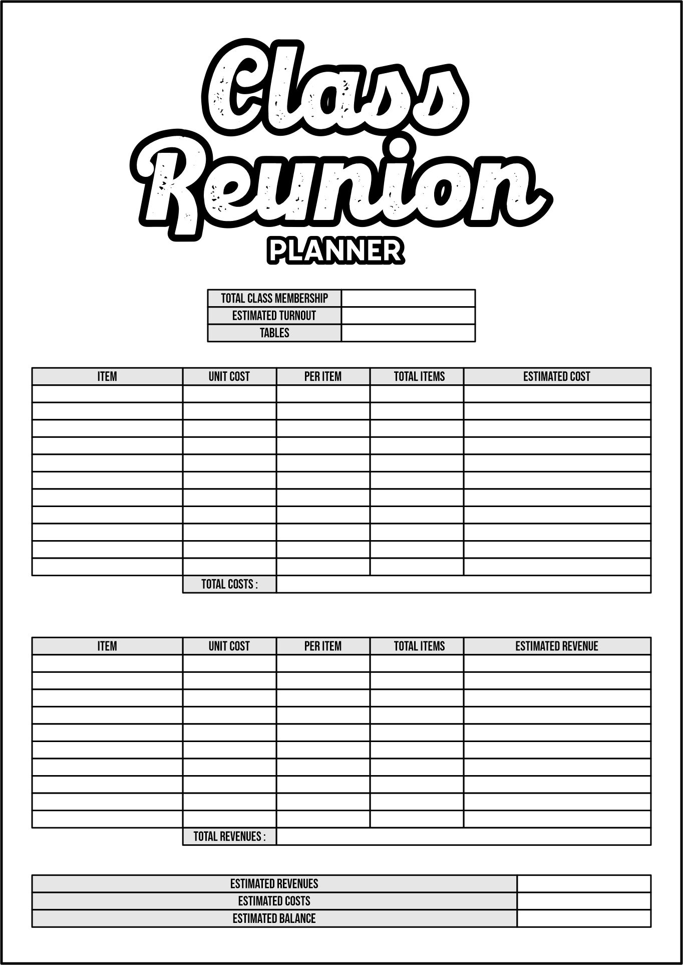 Class Reunion Financial Organizer