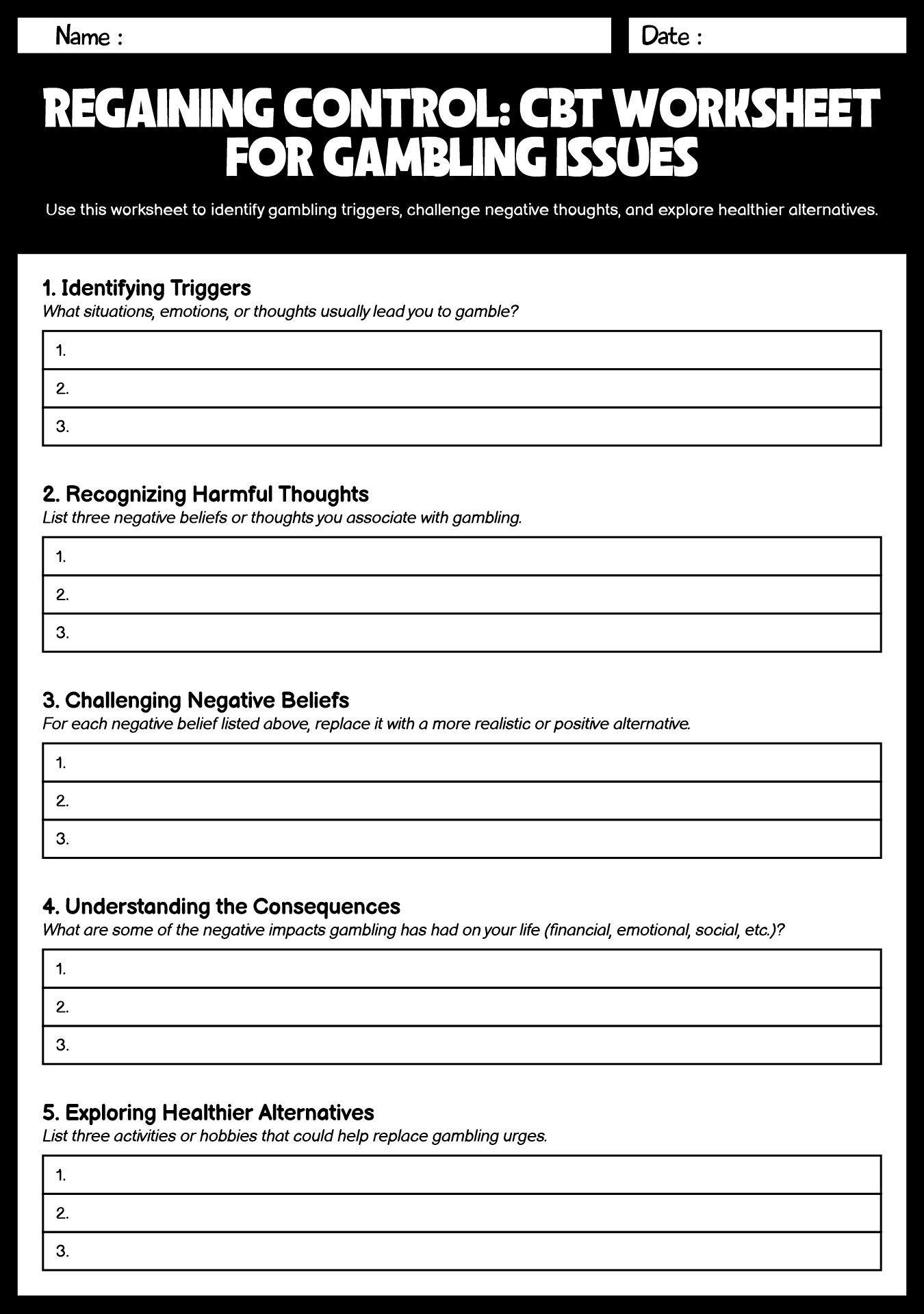 Cognitive Therapy Worksheets for Gambling Issues