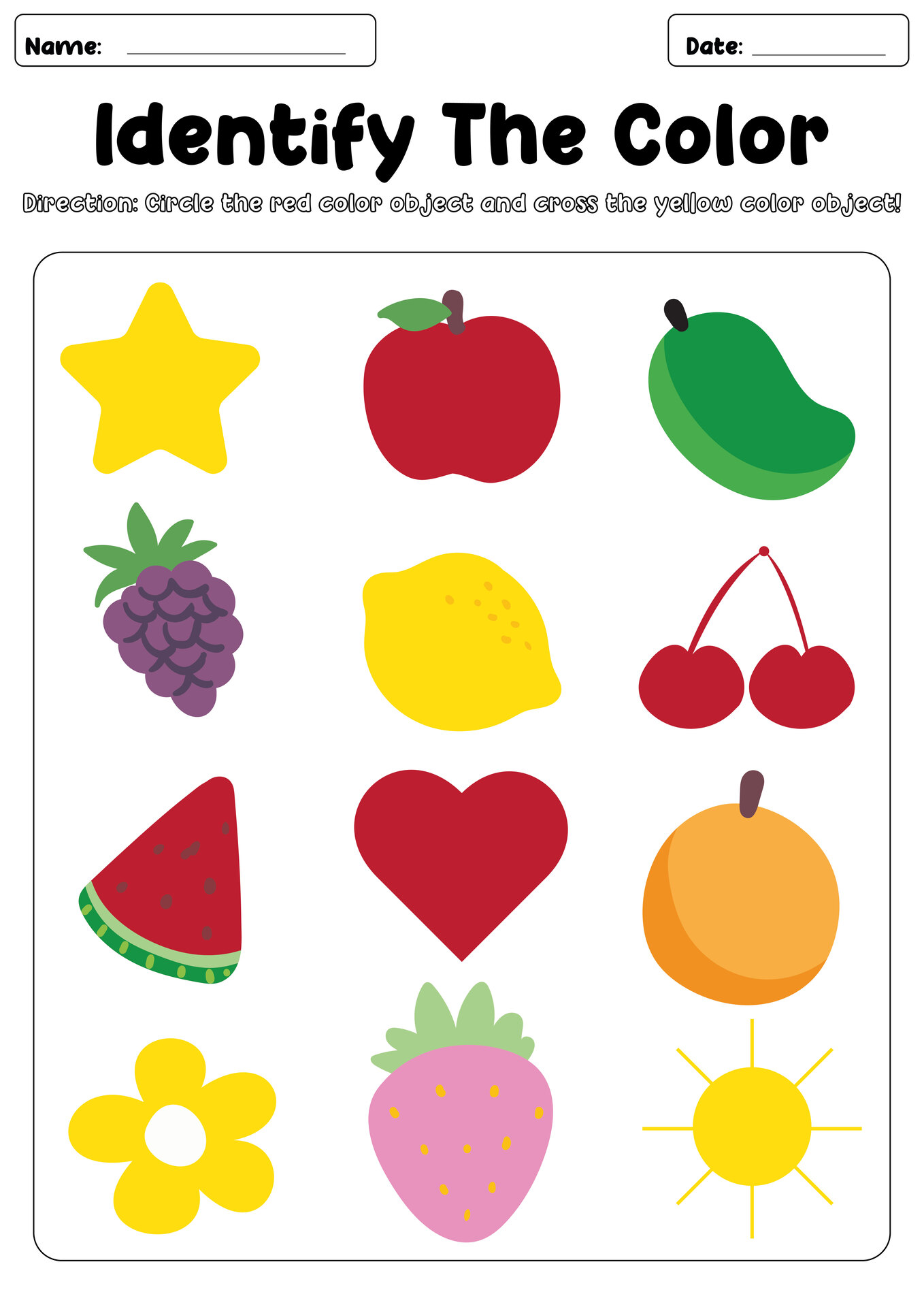 Color Identification Worksheet for 1st Grade