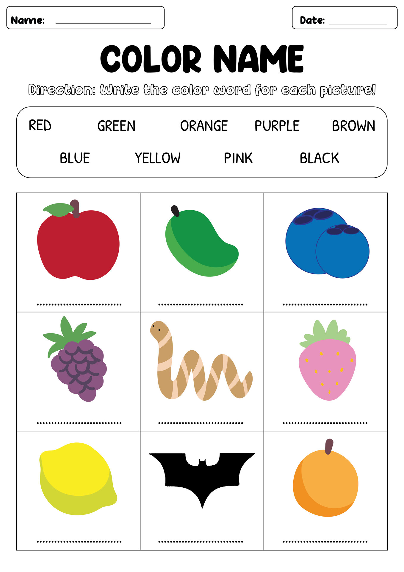 Color Naming Activity Sheet First Grade