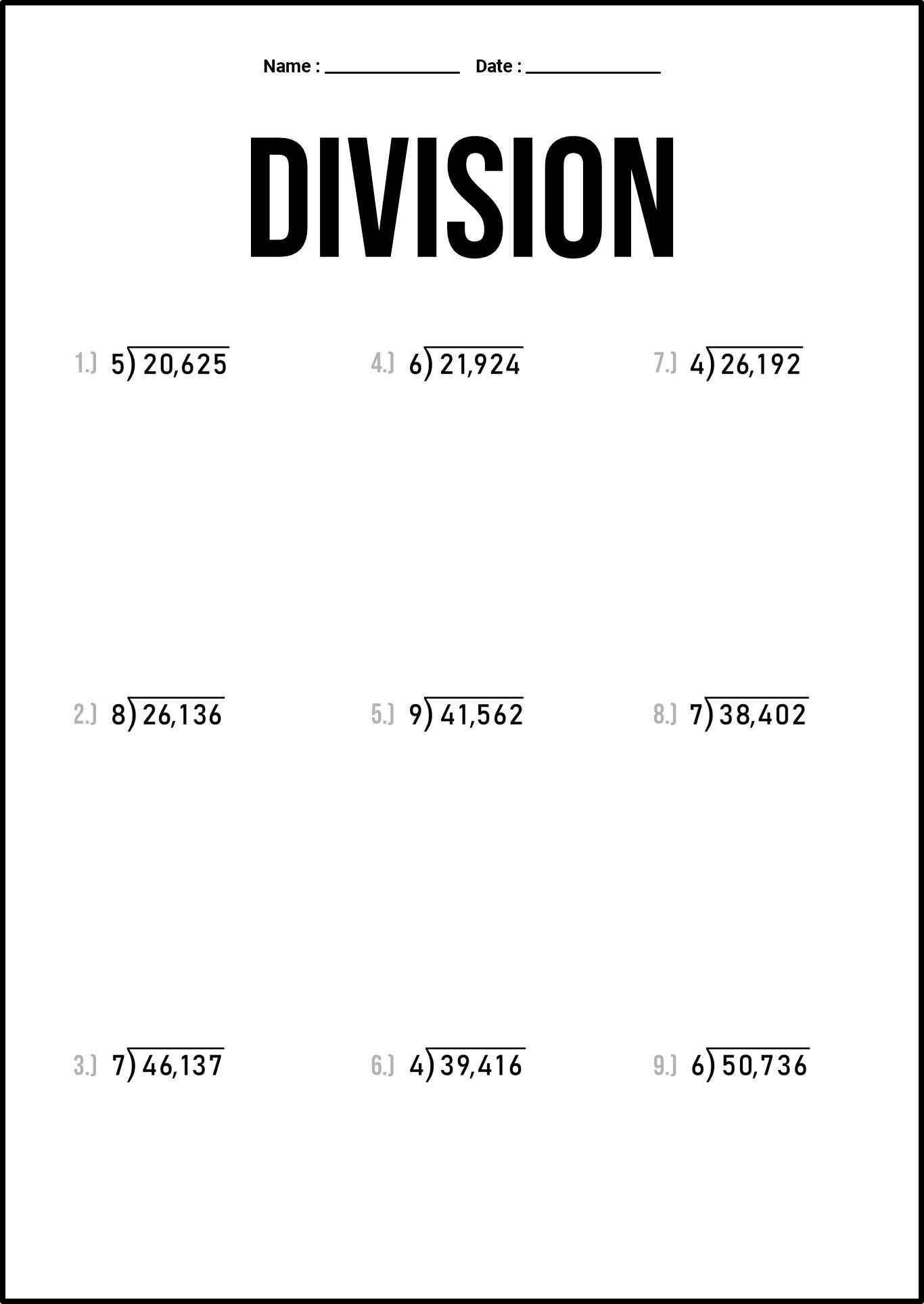 Complex Division Worksheets for Grade 4