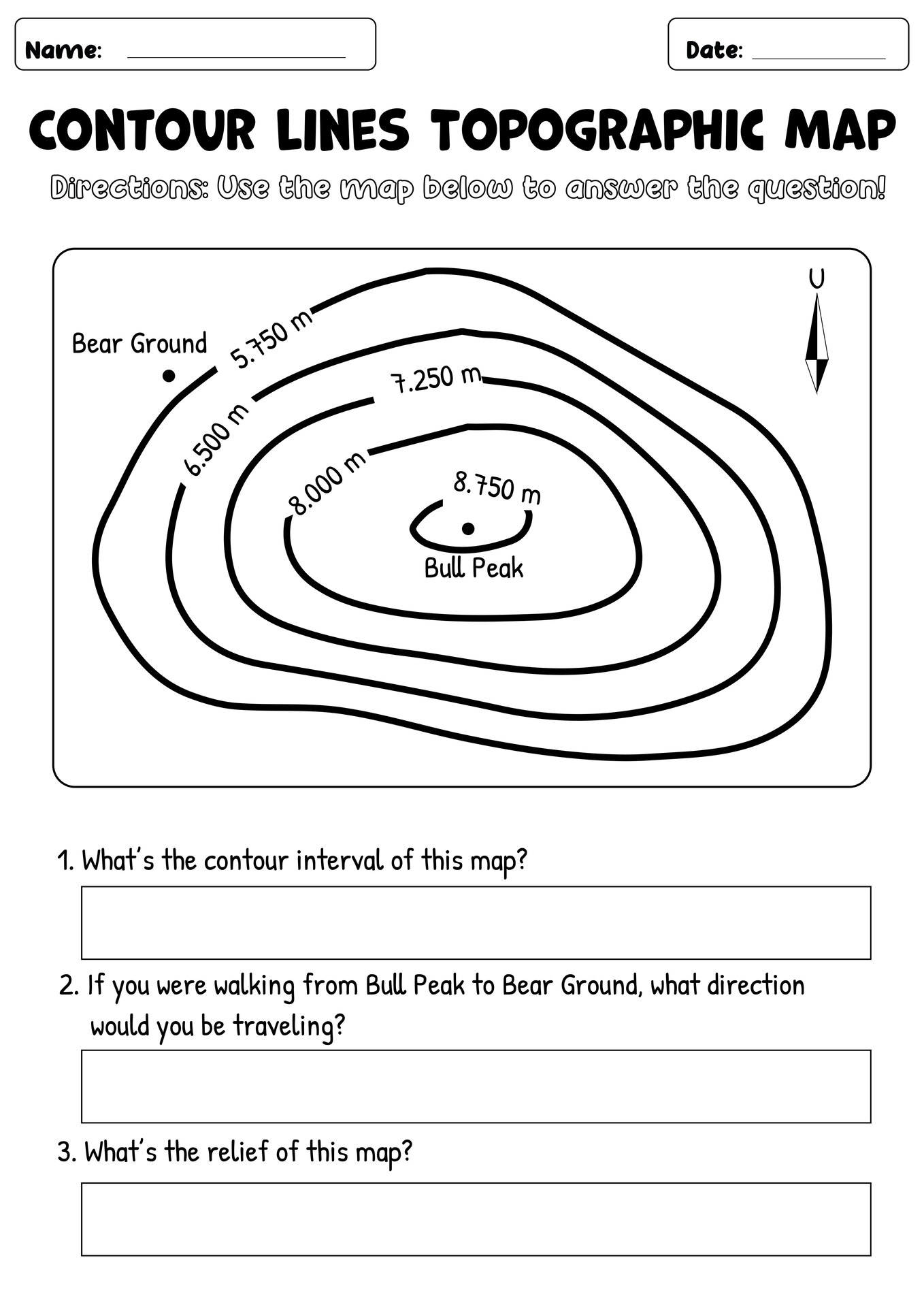 Contour Lines Topographic Map Identification Worksheets