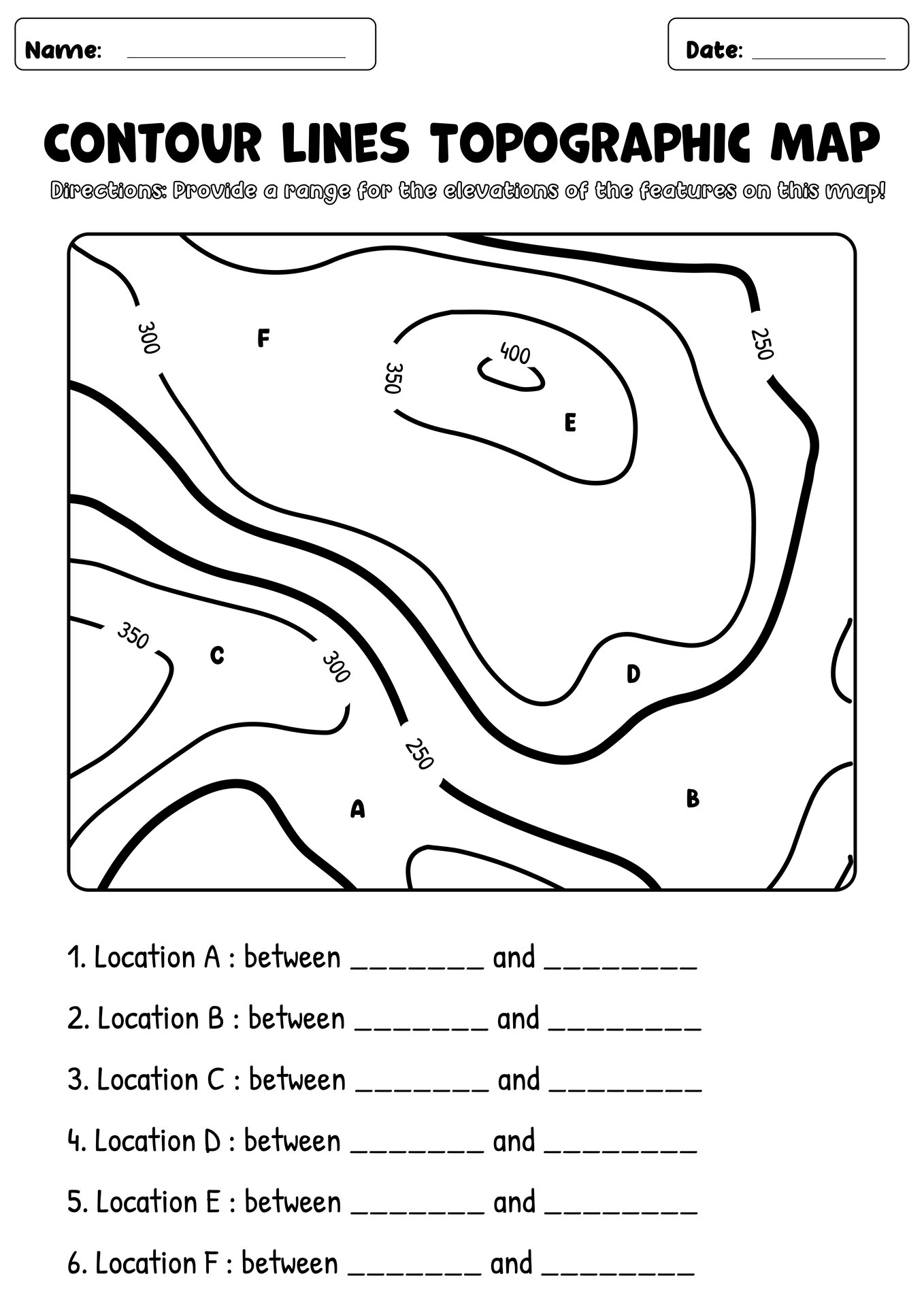 Contour Lines Topographic Map Practice Sheets