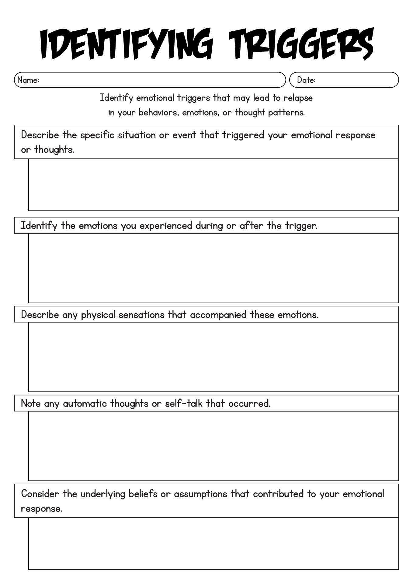 Cross Addiction Identifying Triggers Worksheet