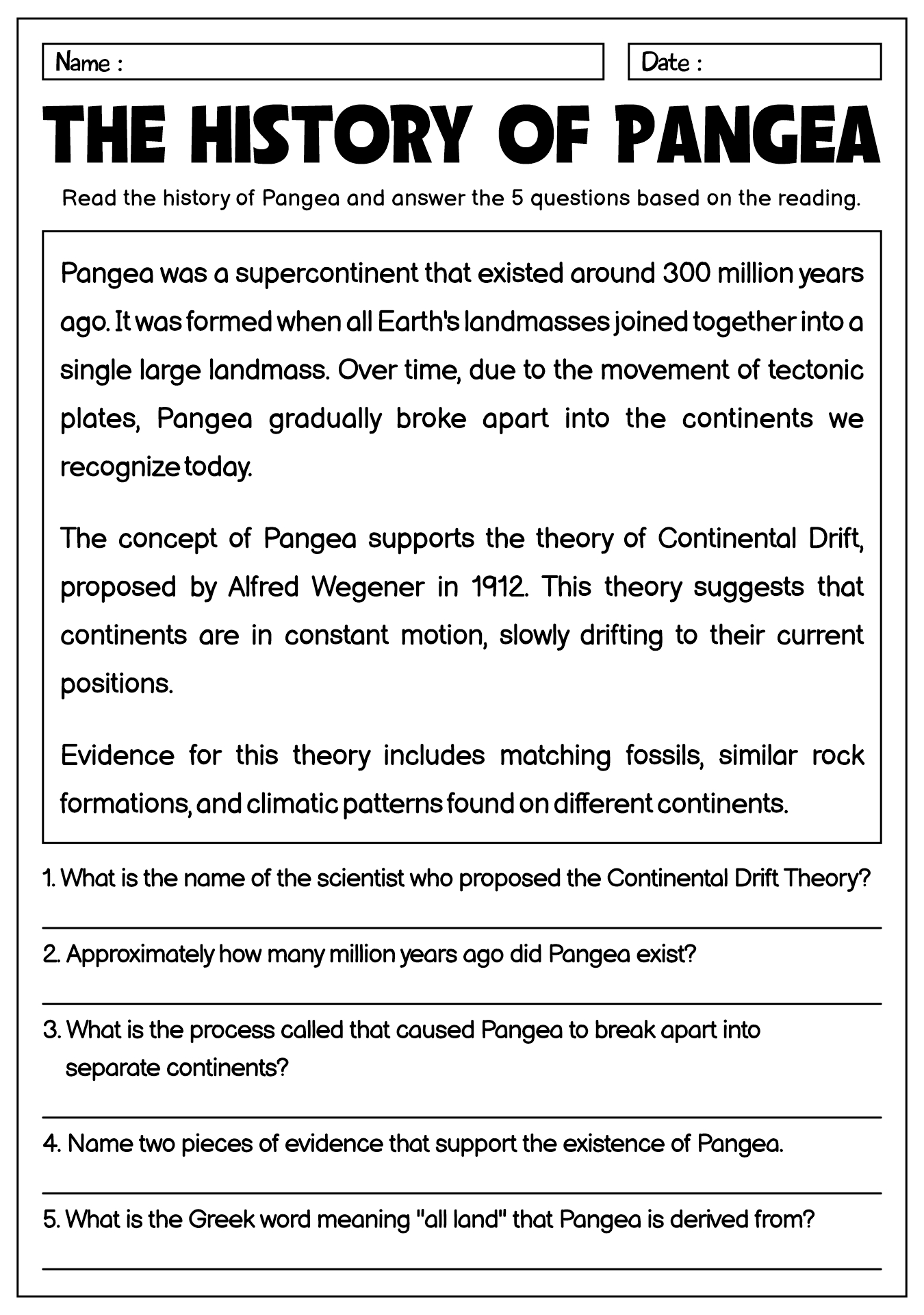 Educational Pangea Reconstruction Activity