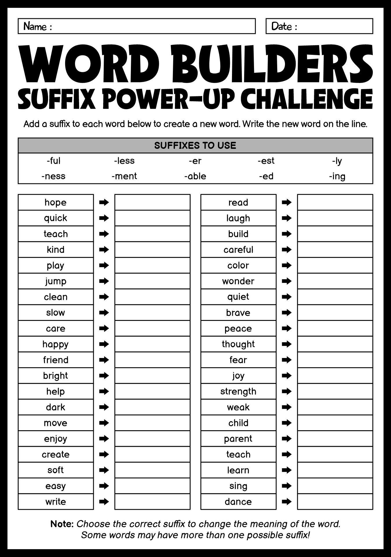 Educational Suffixes and Root Words Worksheets