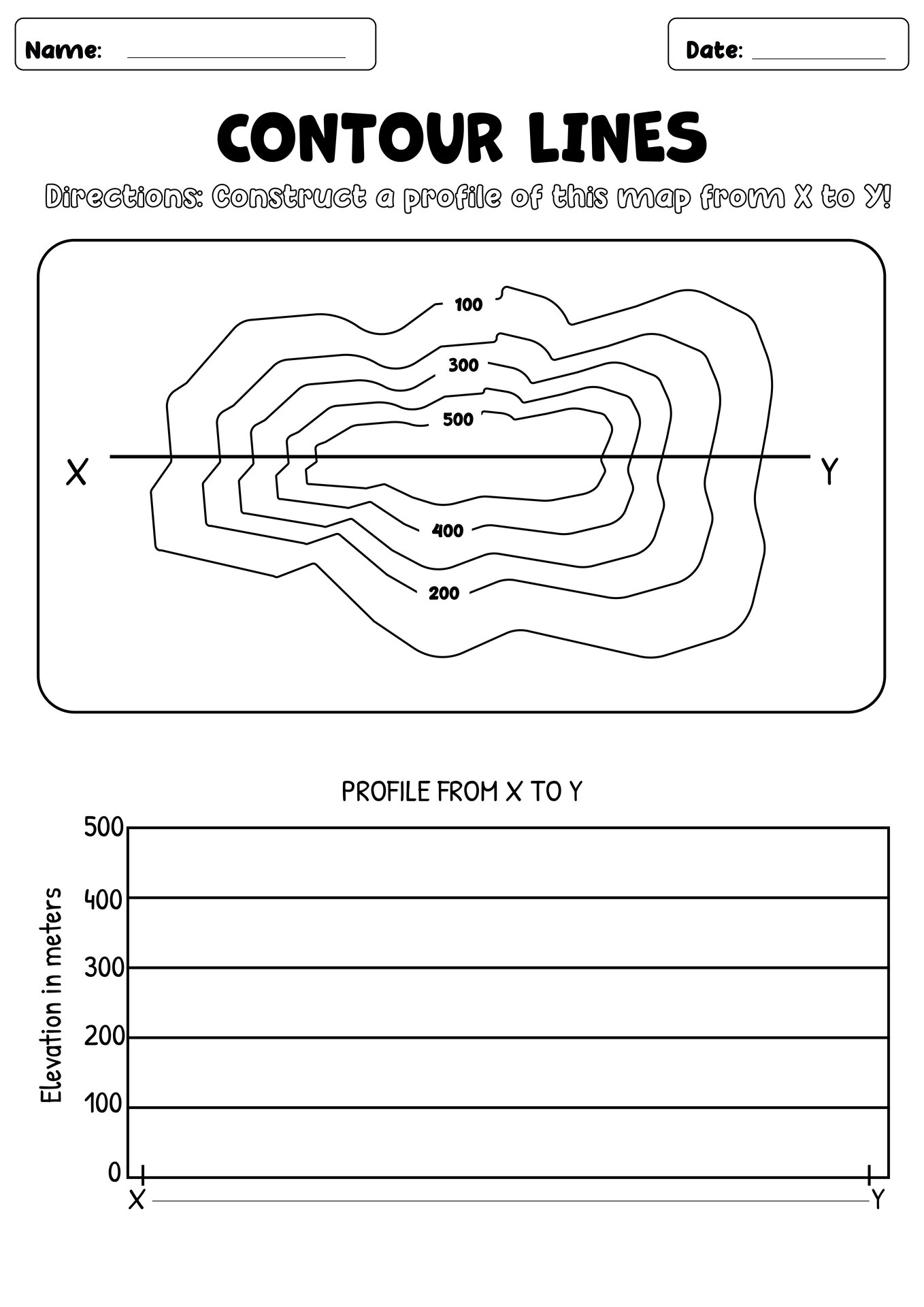 Educational Worksheets for Contour Lines on Topographic Maps