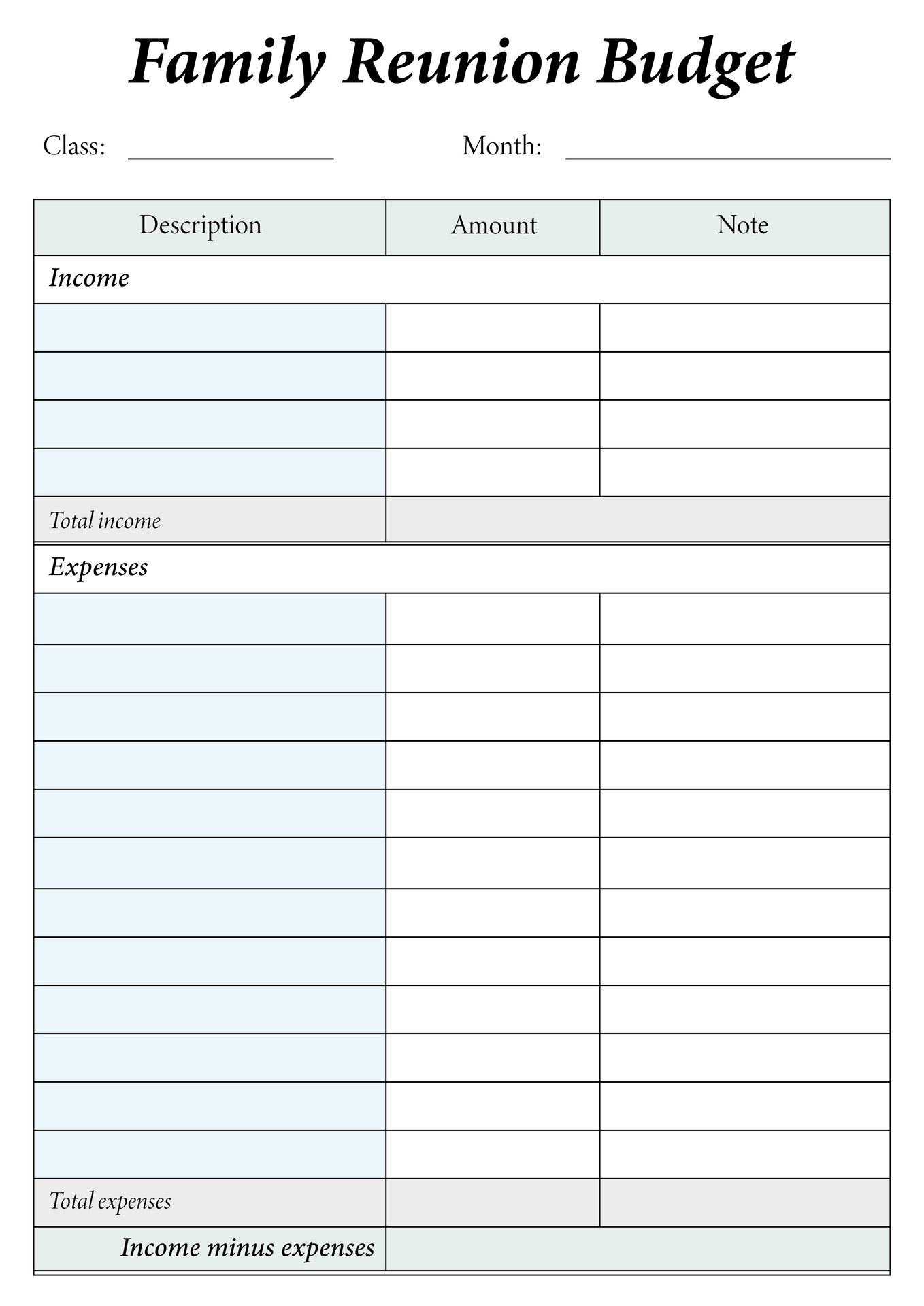 Family Reunion Budget Worksheet Excel