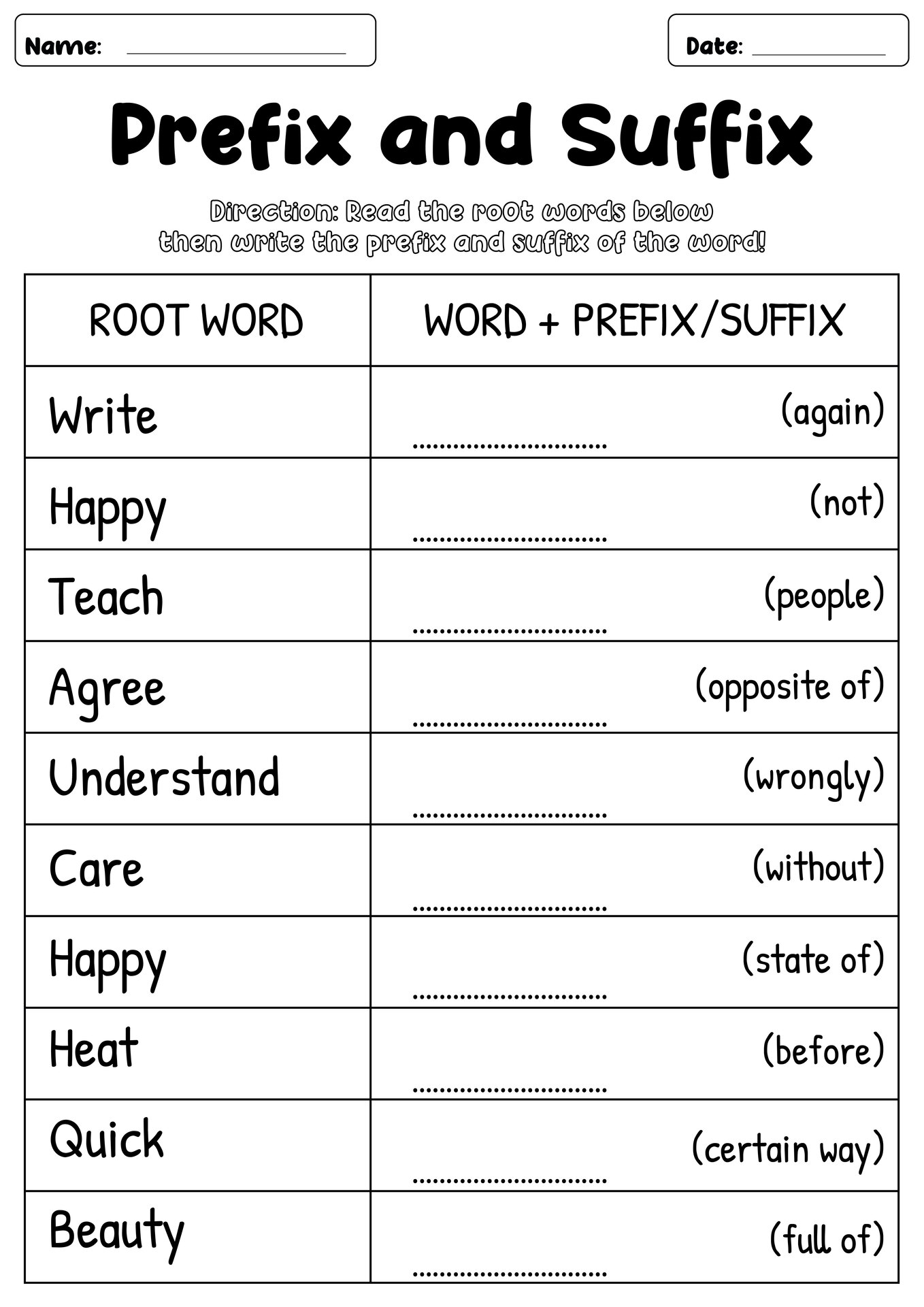 Fourth Grade Prefixes and Suffixes Learning Worksheets