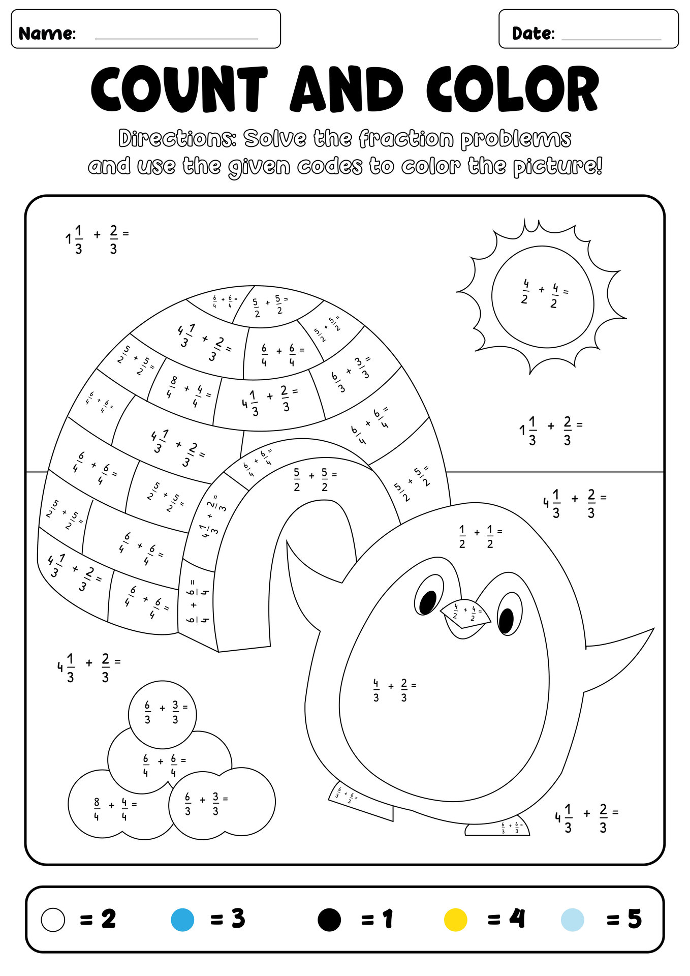 Fraction Addition 7th Grade Coloring Pages