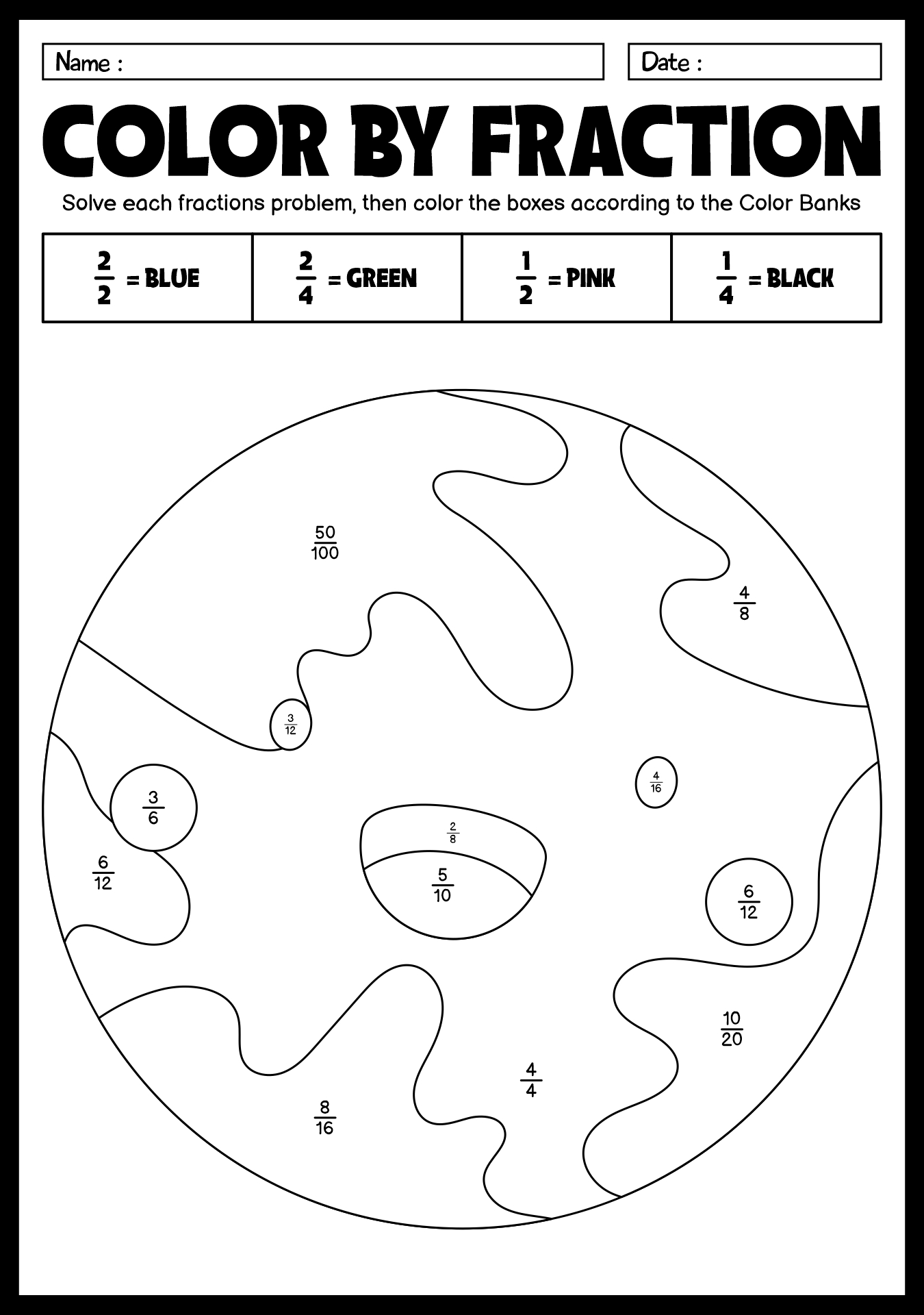 Fraction Coloring Sheets for Seventh Graders