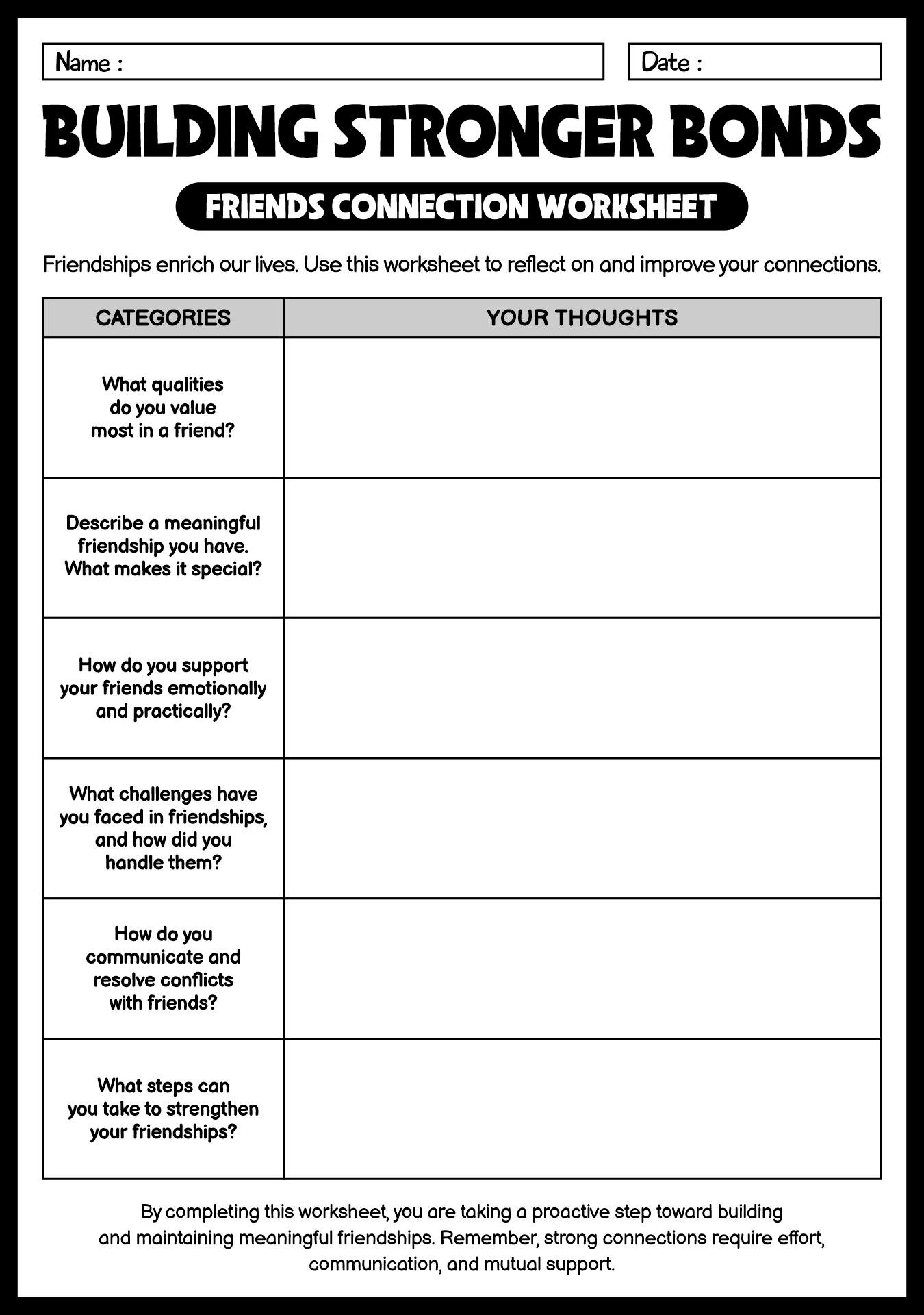 Friends Connection Worksheet Activities