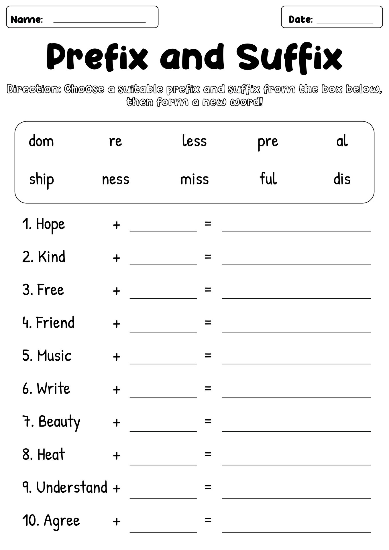 Fun Prefix and Suffix Worksheets for 4th Grade Students