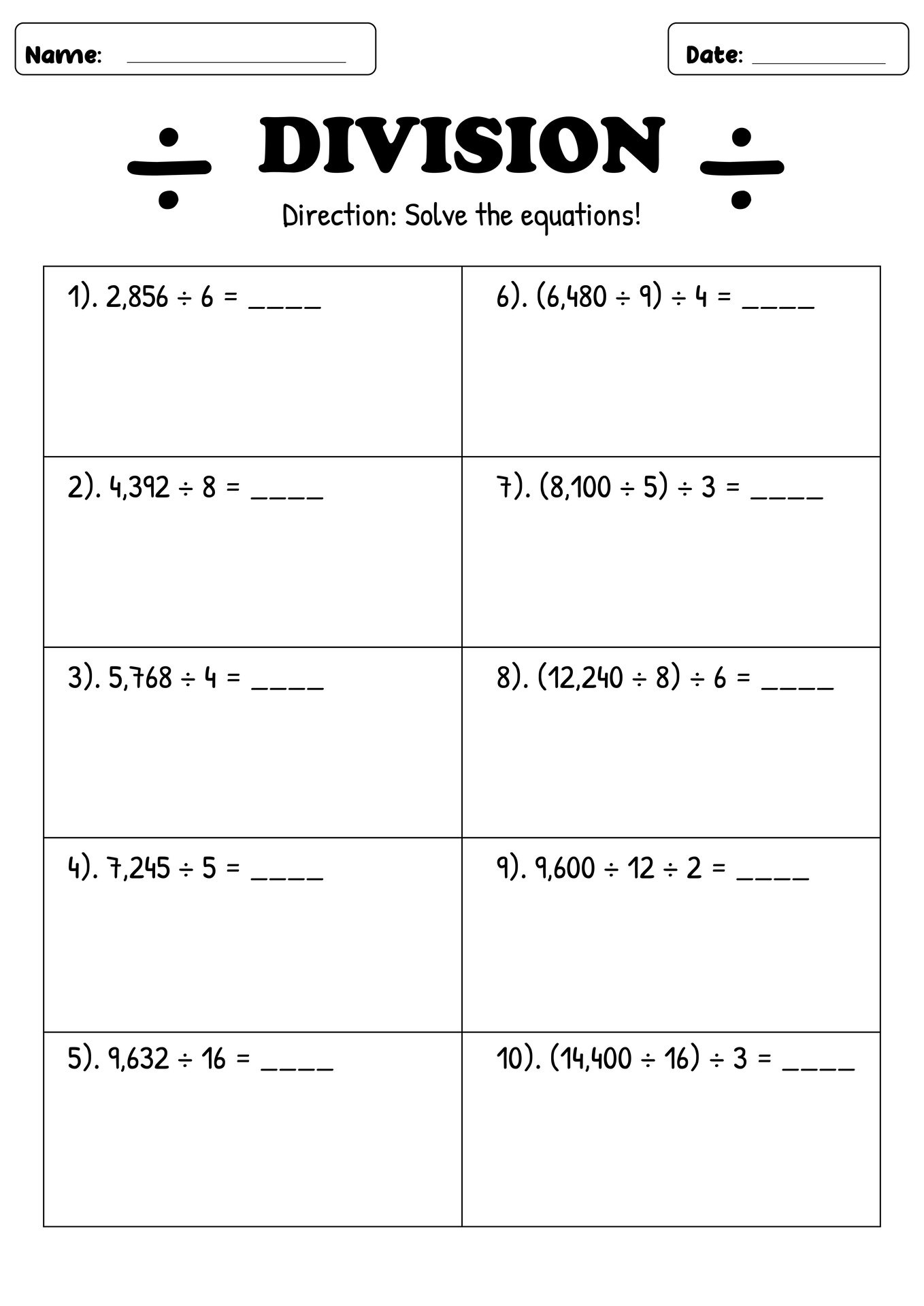 Grade 4 Difficult Division Practice Sheets