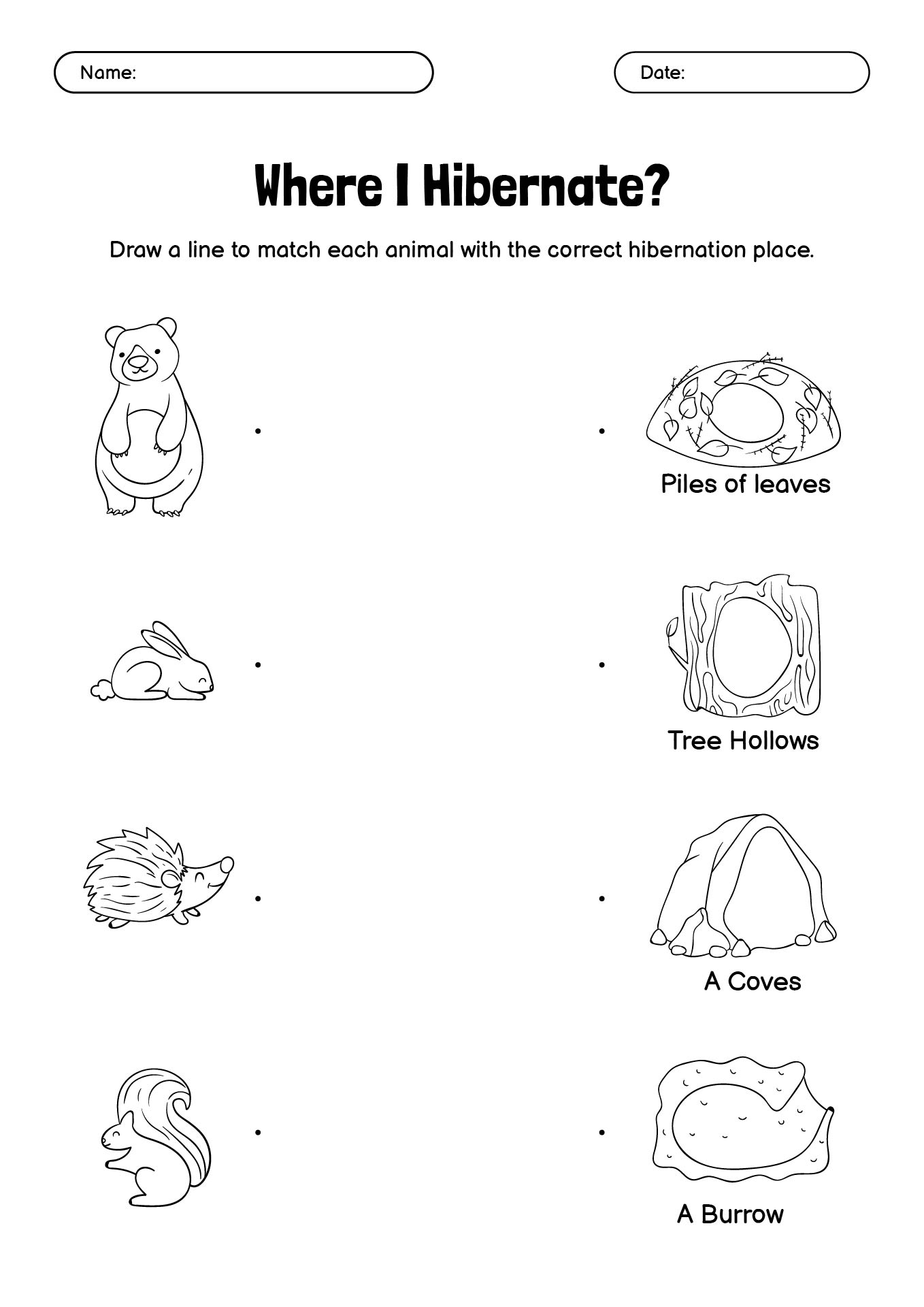 Hibernation Activity Sheets For Preschool Children