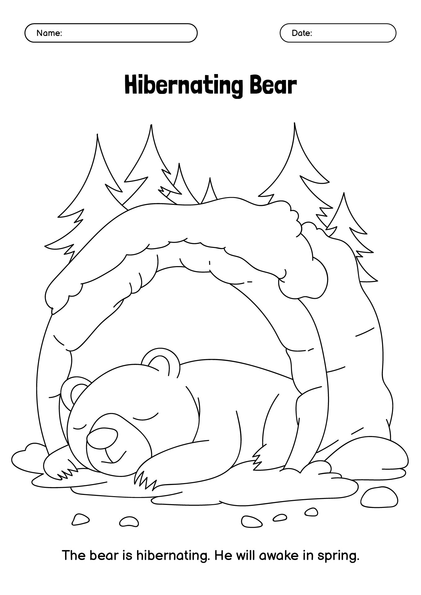 Hibernation Coloring Pages For Preschoolers