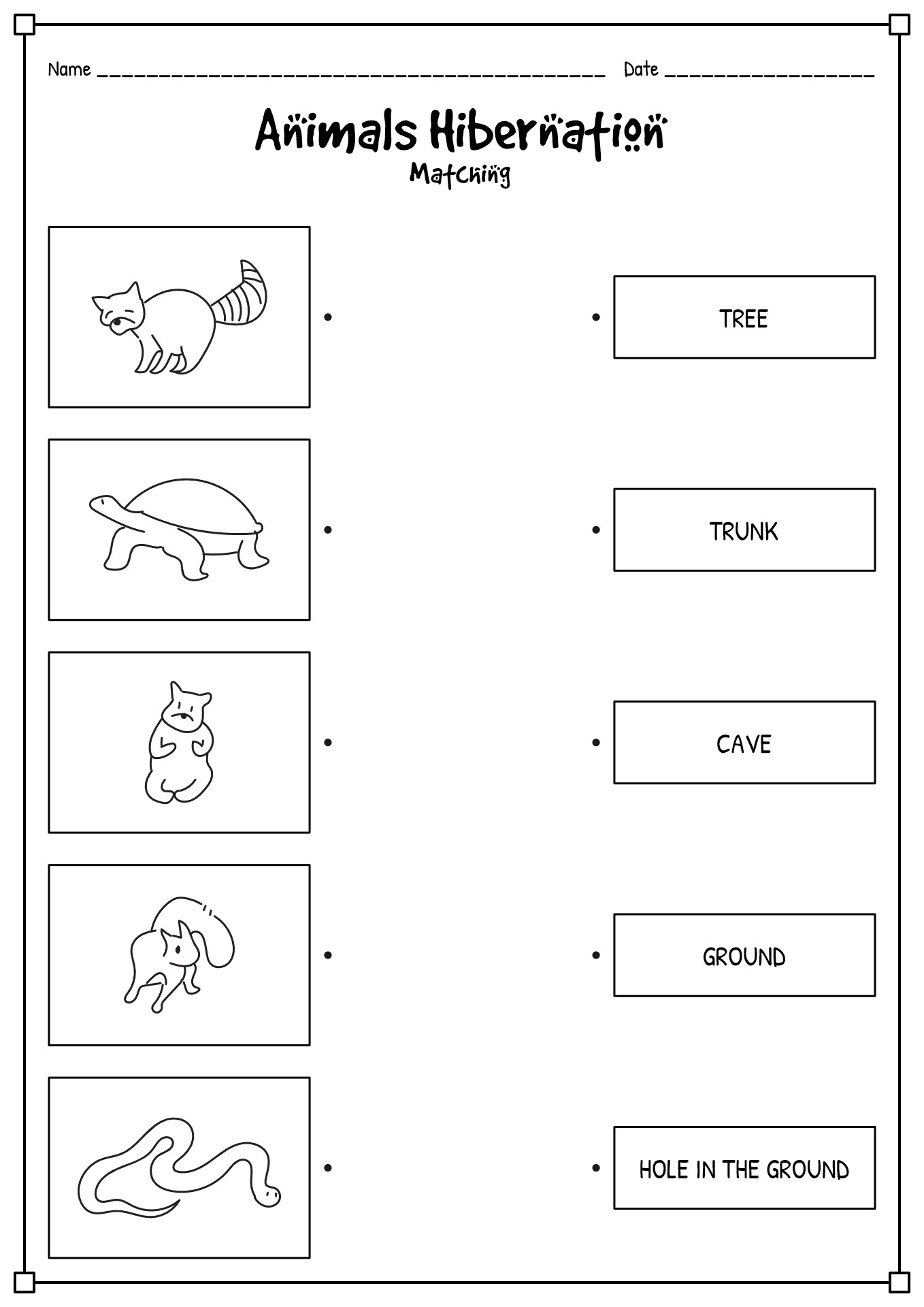 Hibernation Matching Games for Preschool