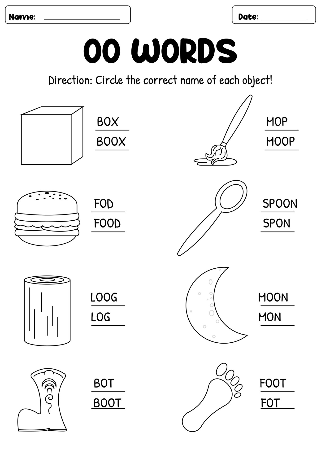 Learn Oo Words Phonics Exercises