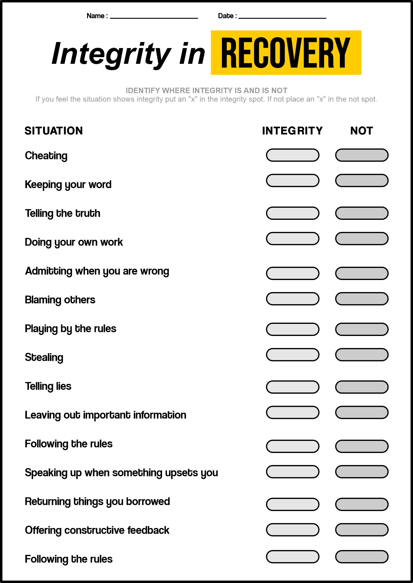 Maintaining Integrity in Recovery Sheet